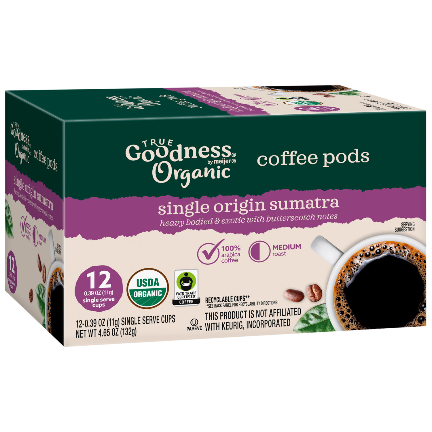 slide 6 of 8, True Goodness Organic Sumatra Single Origin Coffee Pods, 12ct, 12 ct