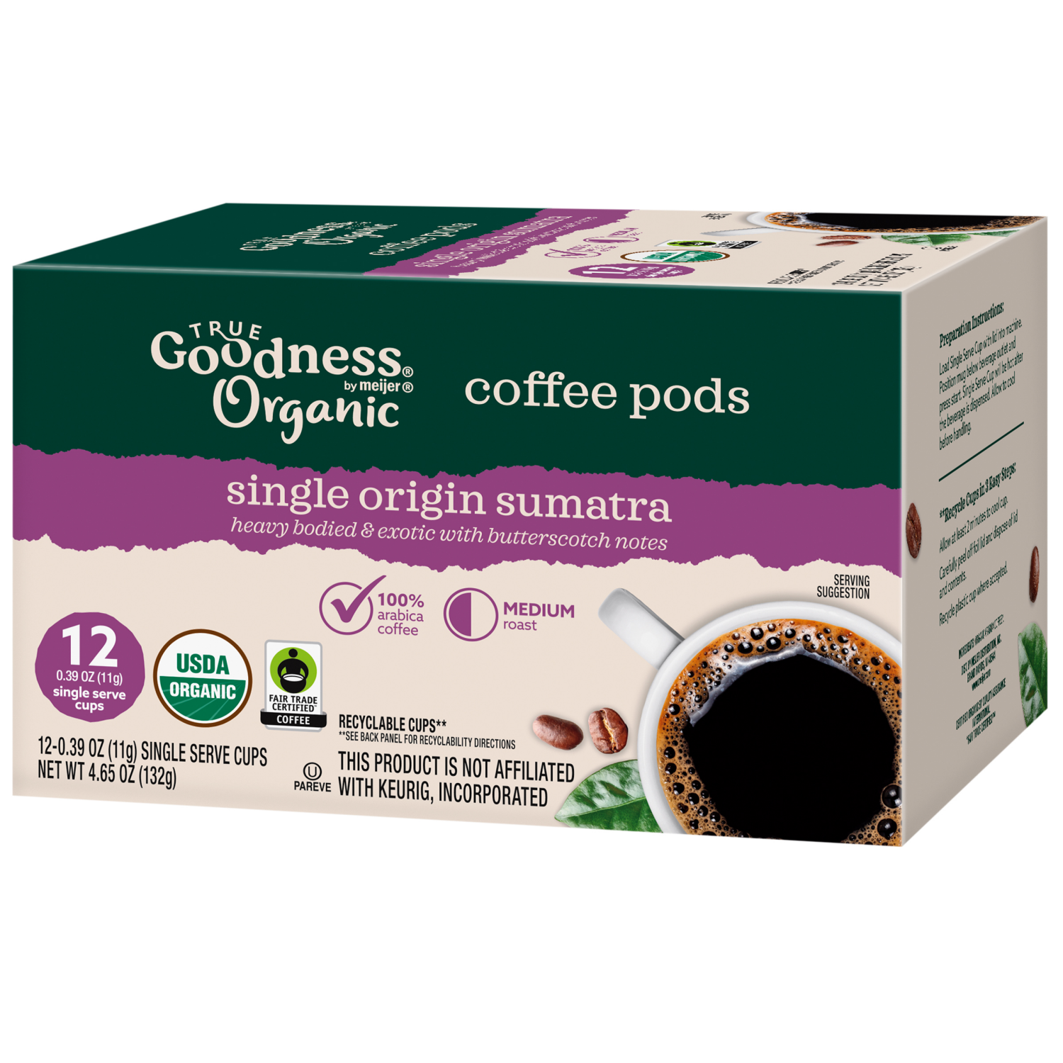 slide 7 of 8, True Goodness Organic Sumatra Single Origin Coffee Pods, 12ct, 12 ct