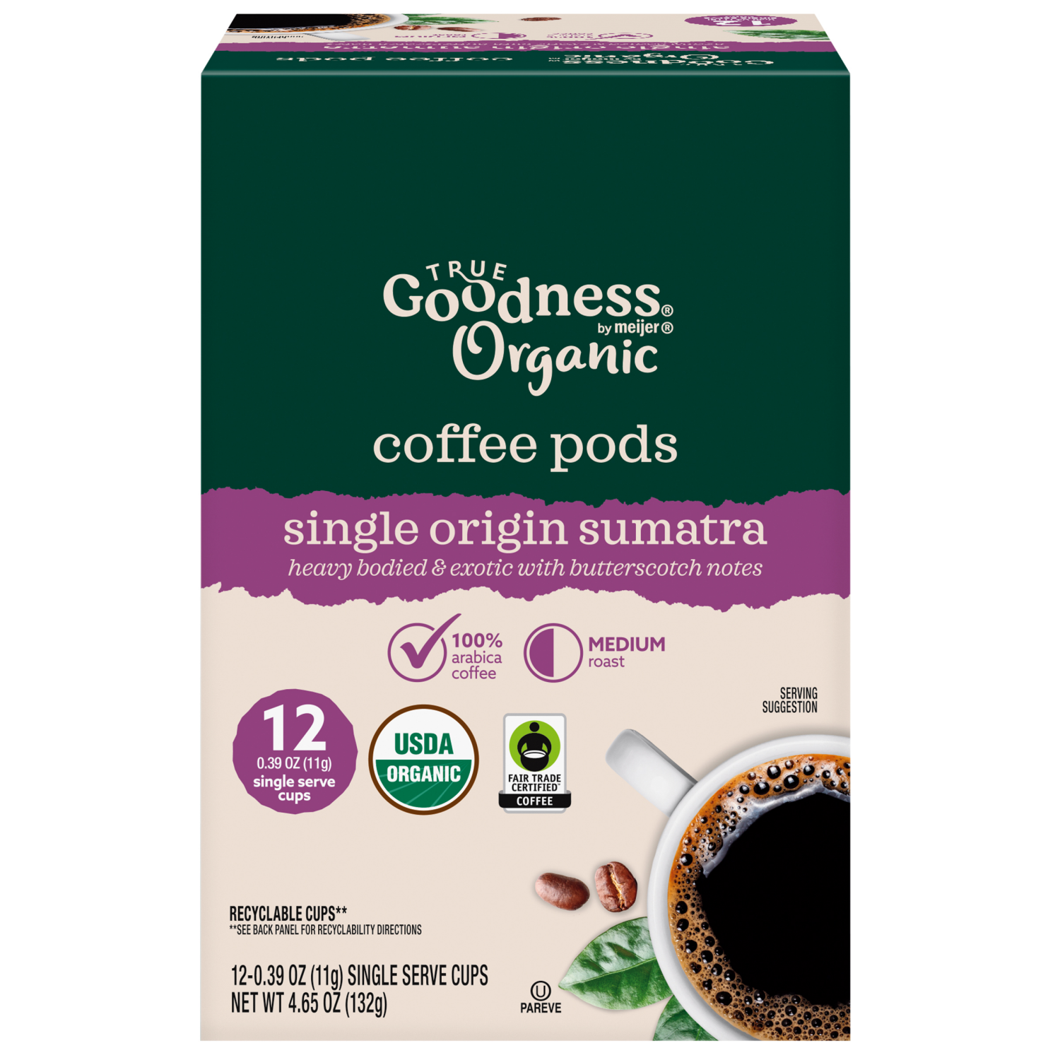 slide 8 of 8, True Goodness Organic Sumatra Single Origin Coffee Pods, 12ct, 12 ct