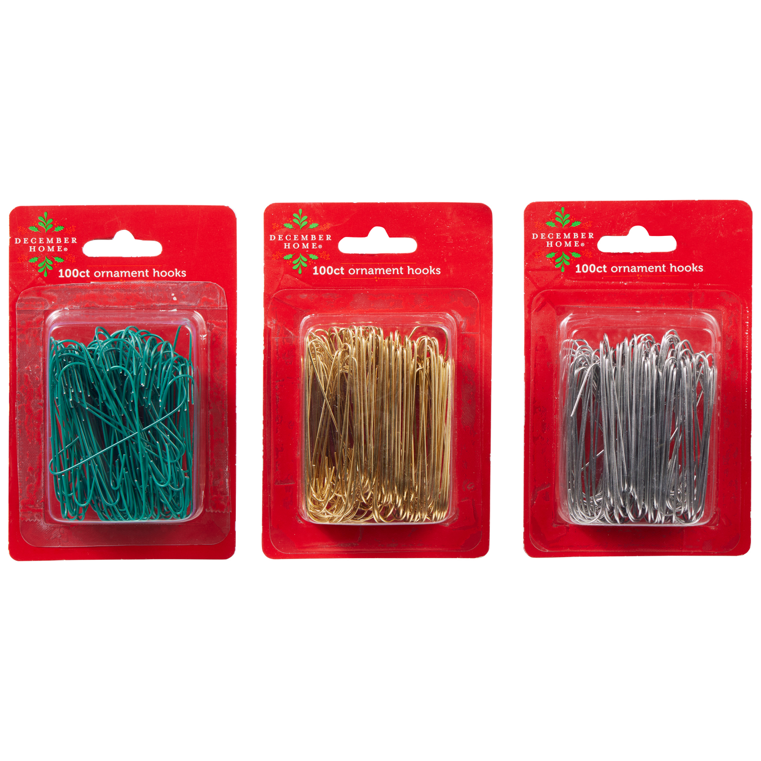 slide 1 of 1, December Home Ornament Hooks, Gold/Silver/Green, 1 1/2'', 3 assorted, 200 ct