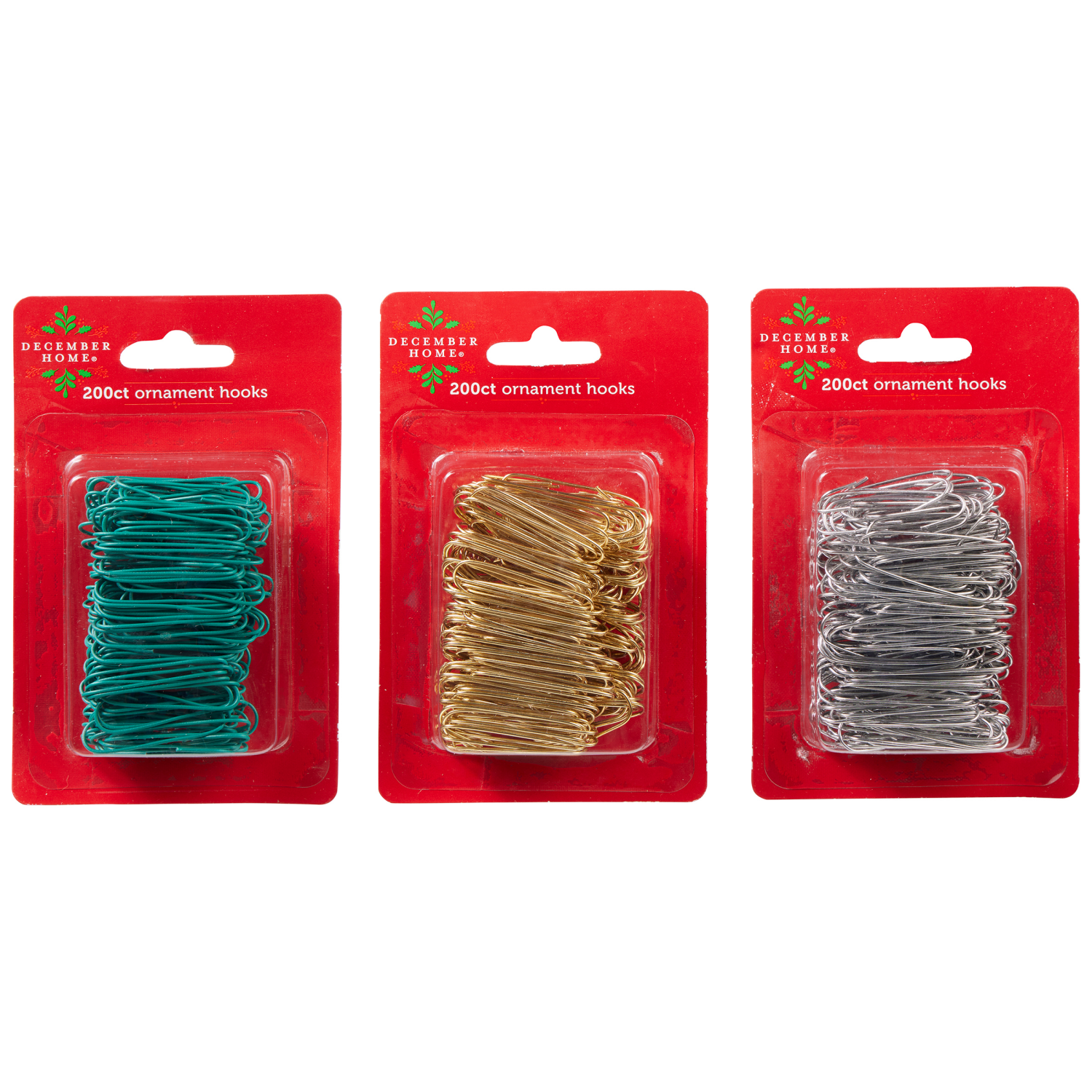 slide 1 of 1, December Home Ornament Hooks, Gold/Silver/Green, 1 1/2'', 3 Assorted, 200 ct