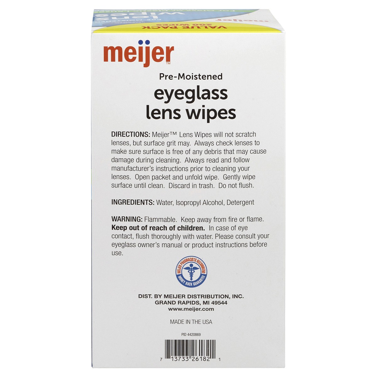 slide 2 of 2, Meijer Eyeglass Lens Wipes, Value Pack, 200 ct