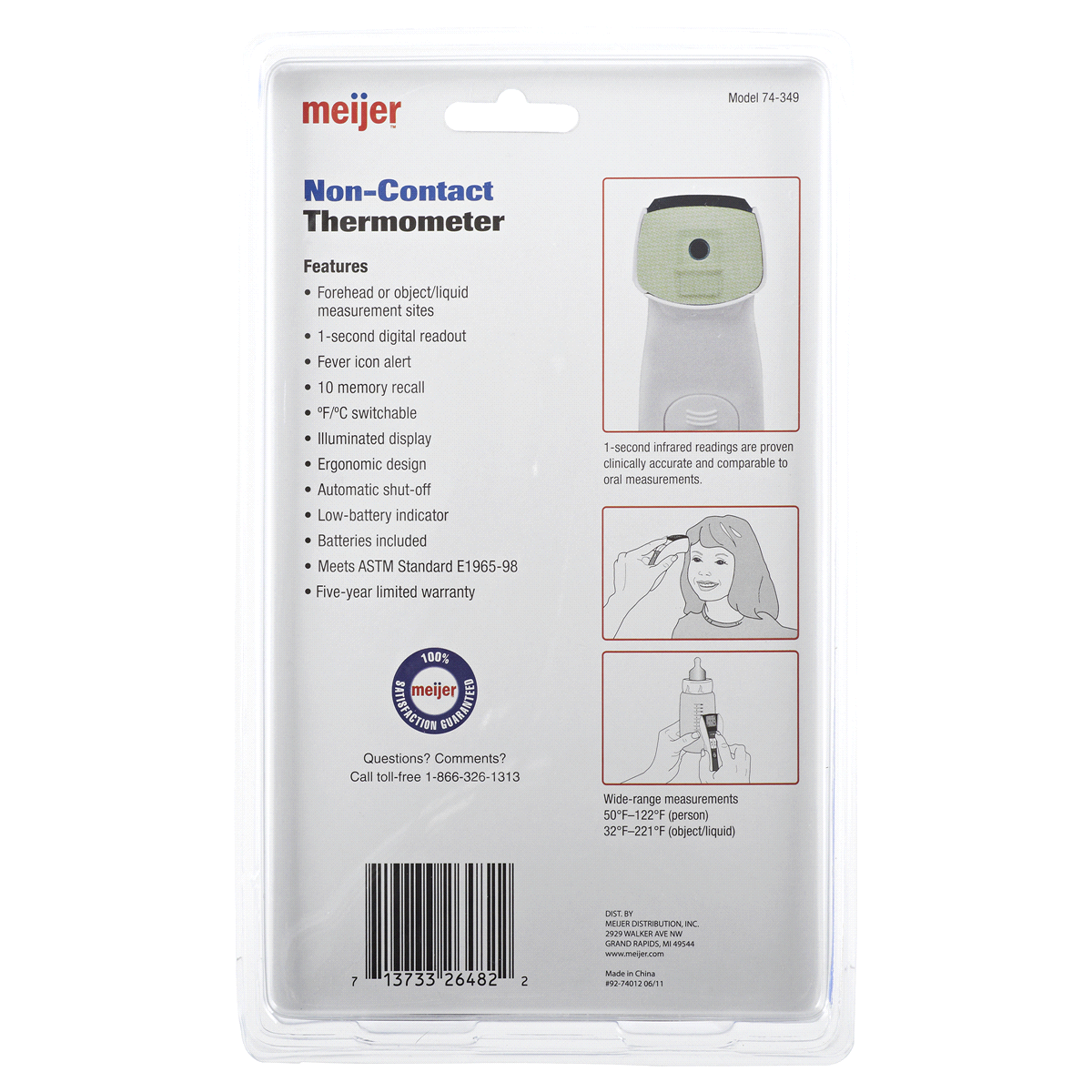 slide 2 of 2, Meijer Infrared Forehead Thermometer, 1 ct
