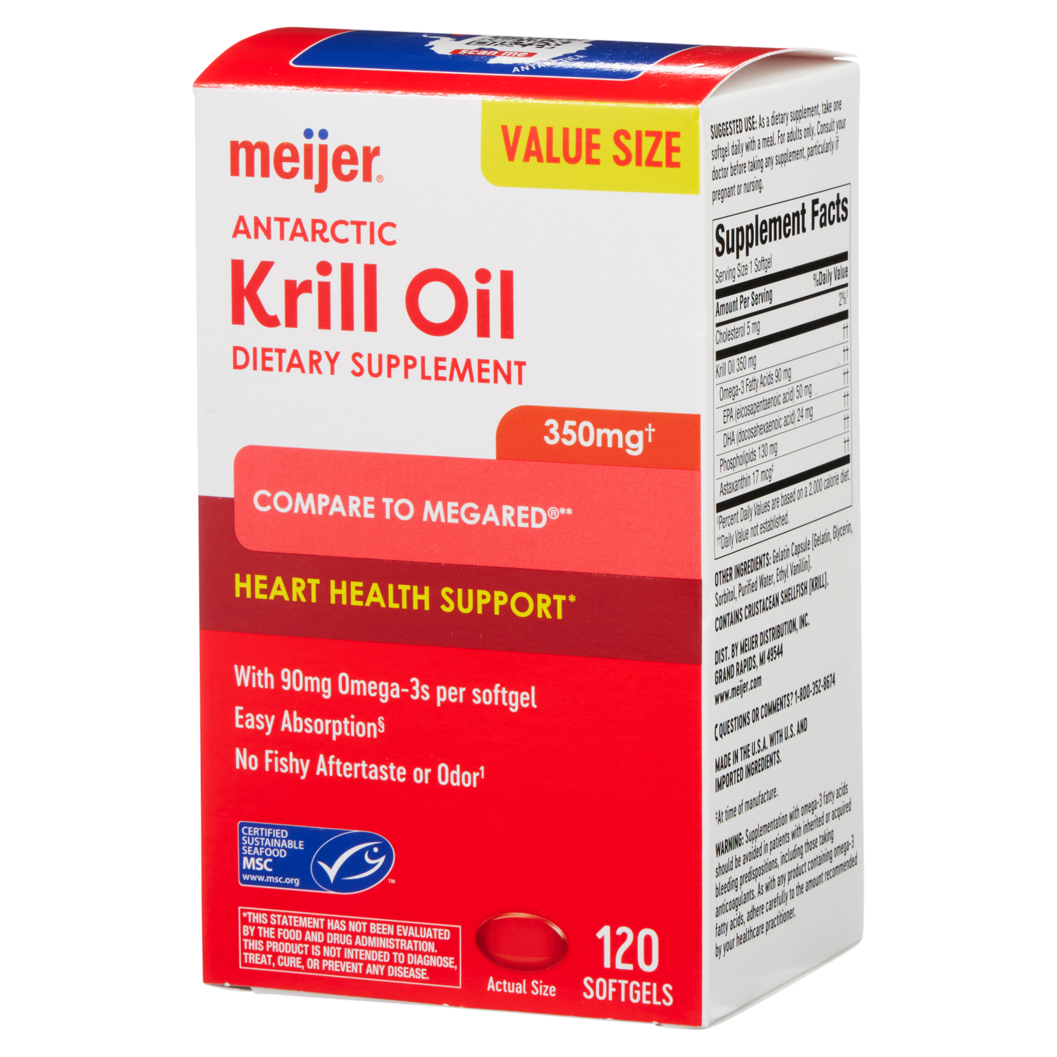 slide 4 of 5, Meijer Omega 3 Krill Oil, 350mg, 120 ct