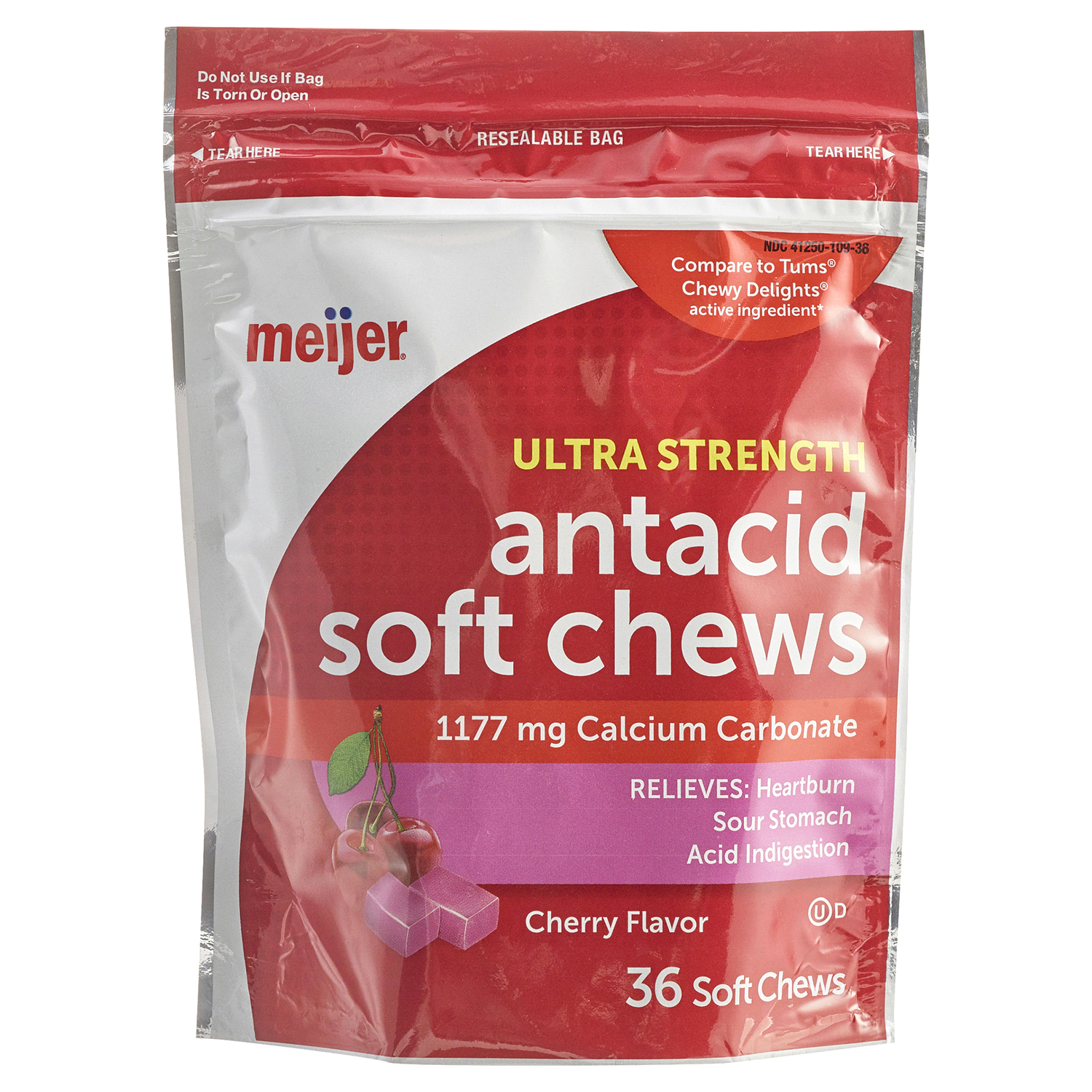 slide 1 of 2, Meijer Cherry Antacid Soft Chews, 36 ct