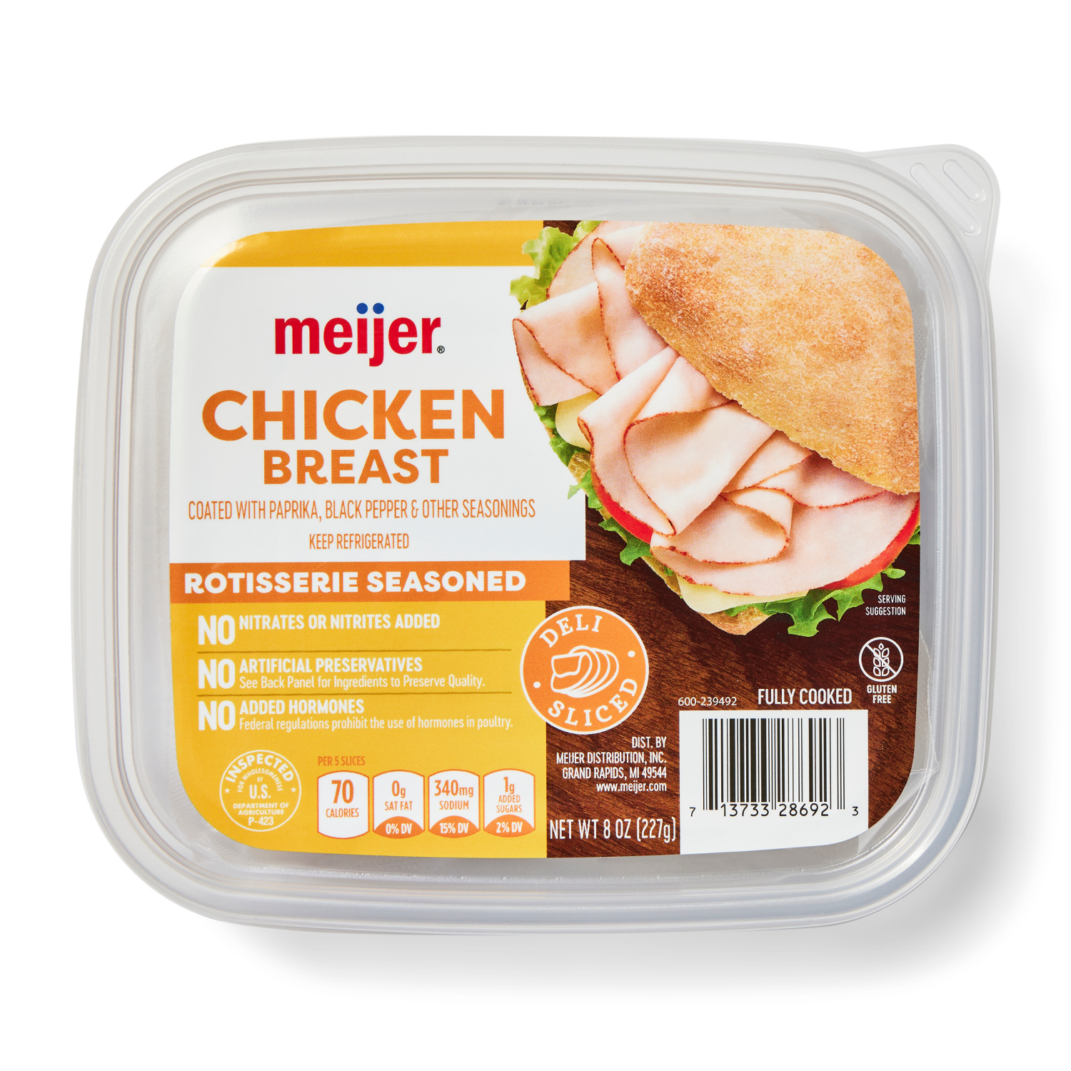 slide 1 of 3, Meijer Thin Sliced Chicken Lunchmeat, 8 oz