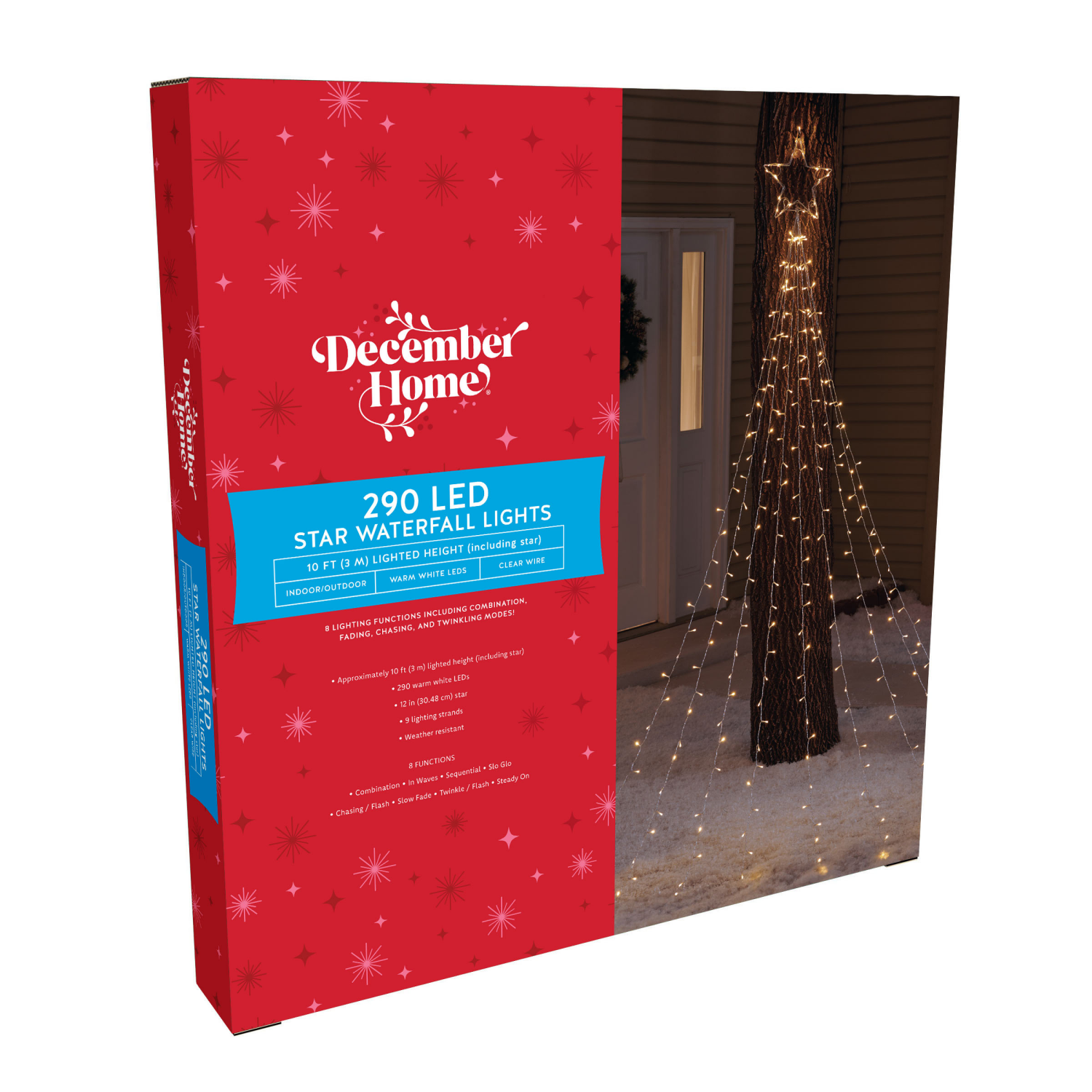 slide 2 of 4, December Home 290 Count 8-Function LED Star Waterfall Lights, 290 ct