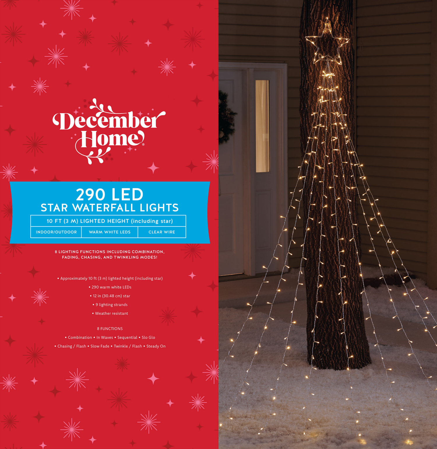 slide 1 of 4, December Home 290 Count 8-Function LED Star Waterfall Lights, 290 ct