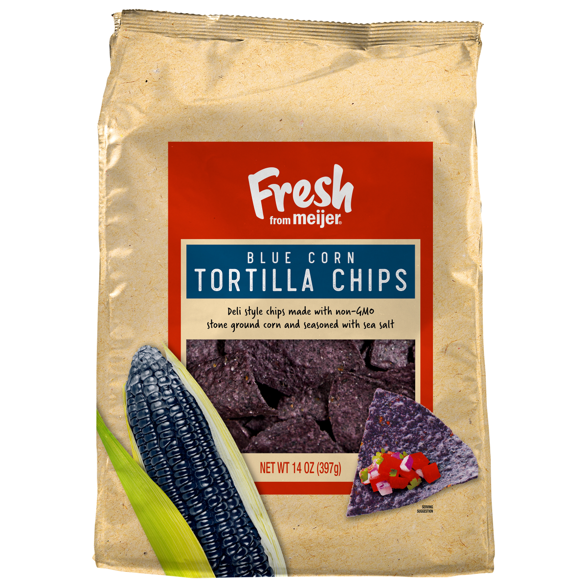 slide 1 of 5, Fresh from Meijer Blue Corn Tortilla Chips, 14 oz, 14 oz