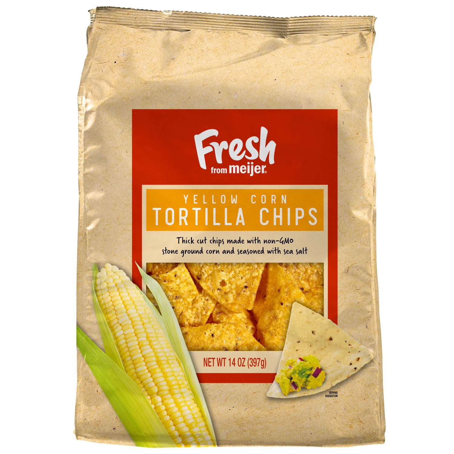 slide 1 of 2, Fresh From Meijer Thick Cut Yellow Corn Tortilla Chips, 14 Oz., 14 oz