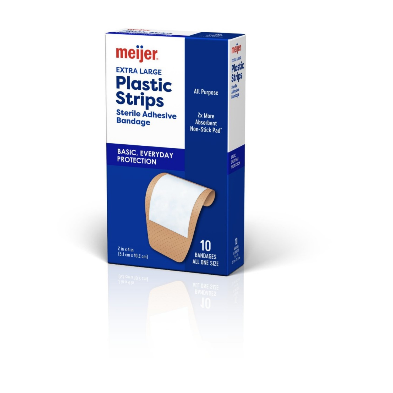 slide 2 of 4, Meijer Plastic Strips Adhesive Bandages 2"x4", Extra Large, 10 ct