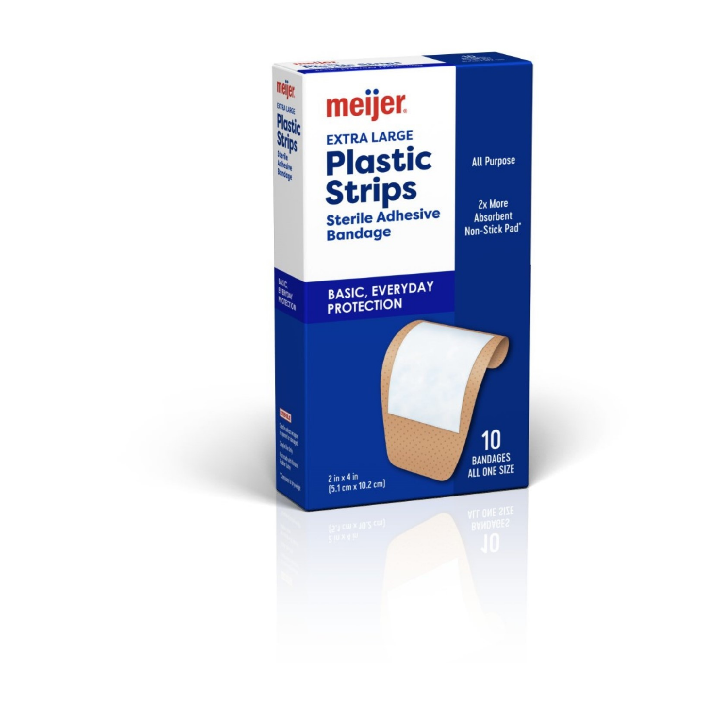 slide 3 of 4, Meijer Plastic Strips Adhesive Bandages 2"x4", Extra Large, 10 ct