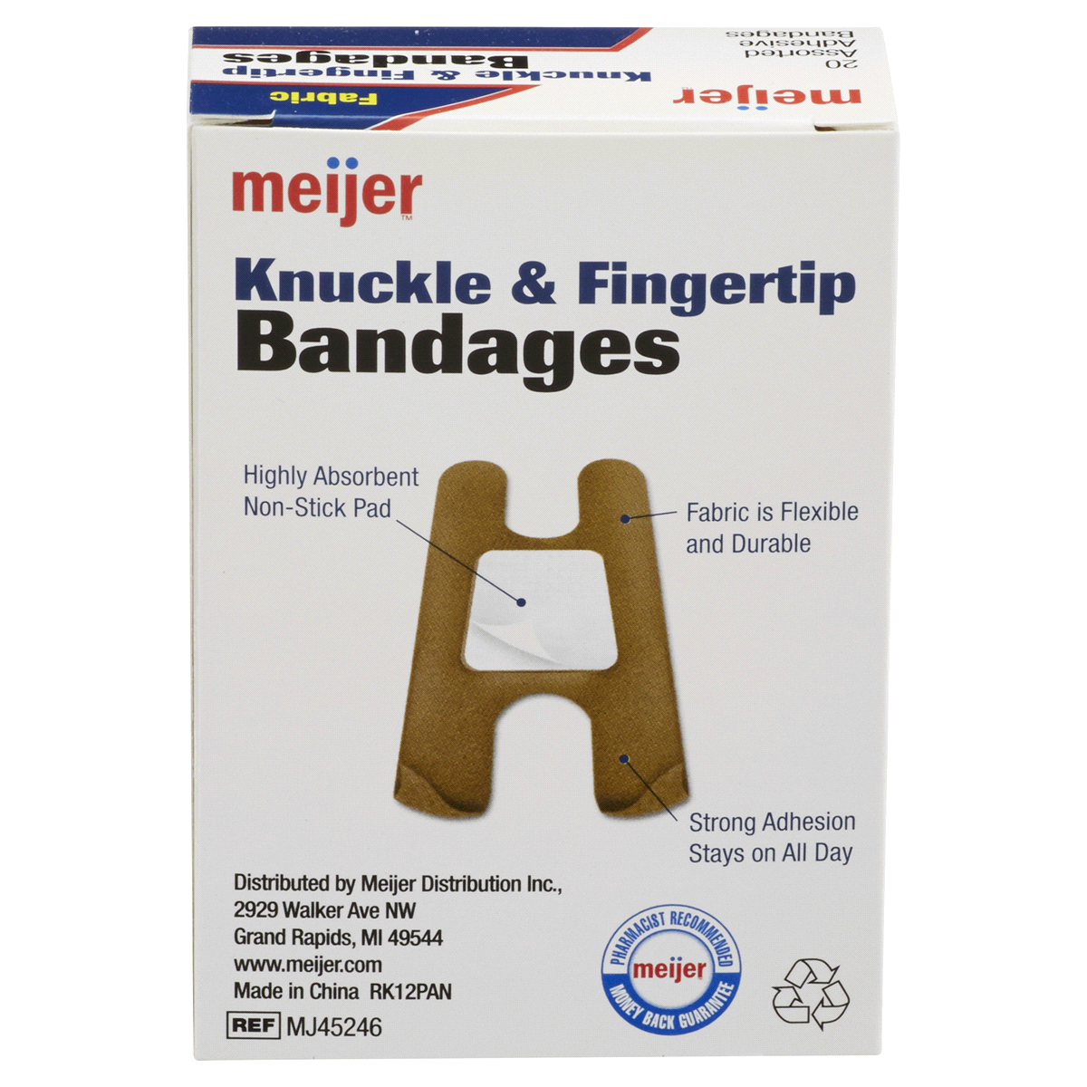 slide 4 of 6, Meijer Flexible Fabric Knuckle and Finger Adhesive Bandages, 20 ct