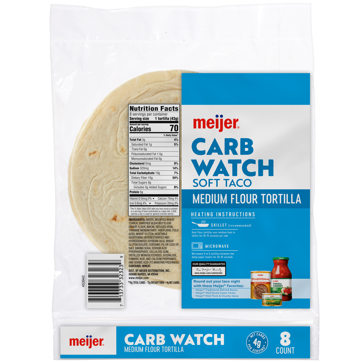 slide 2 of 2, Meijer Carb Watch Soft Taco Flour Tortillas, 8 ct