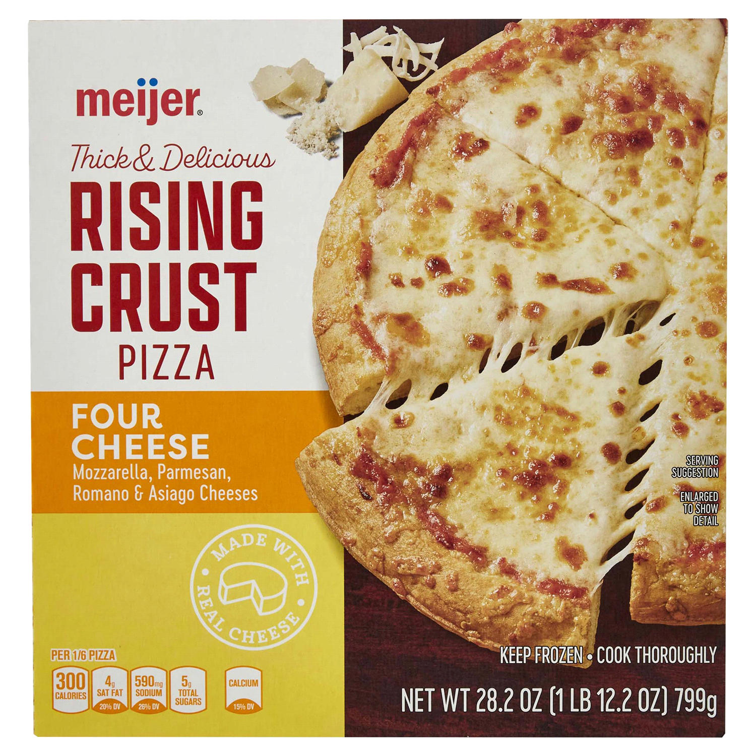 slide 1 of 5, Meijer Rising Crust Four Cheese Pizza, 28.2 oz