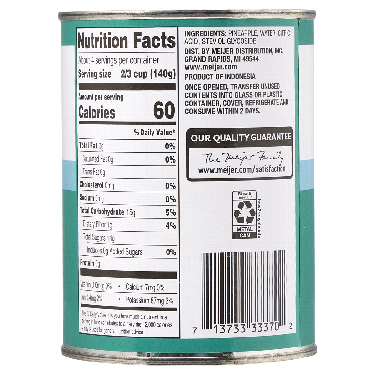 slide 2 of 2, Meijer No Sugar Added Pineapple Chunks, 20 oz