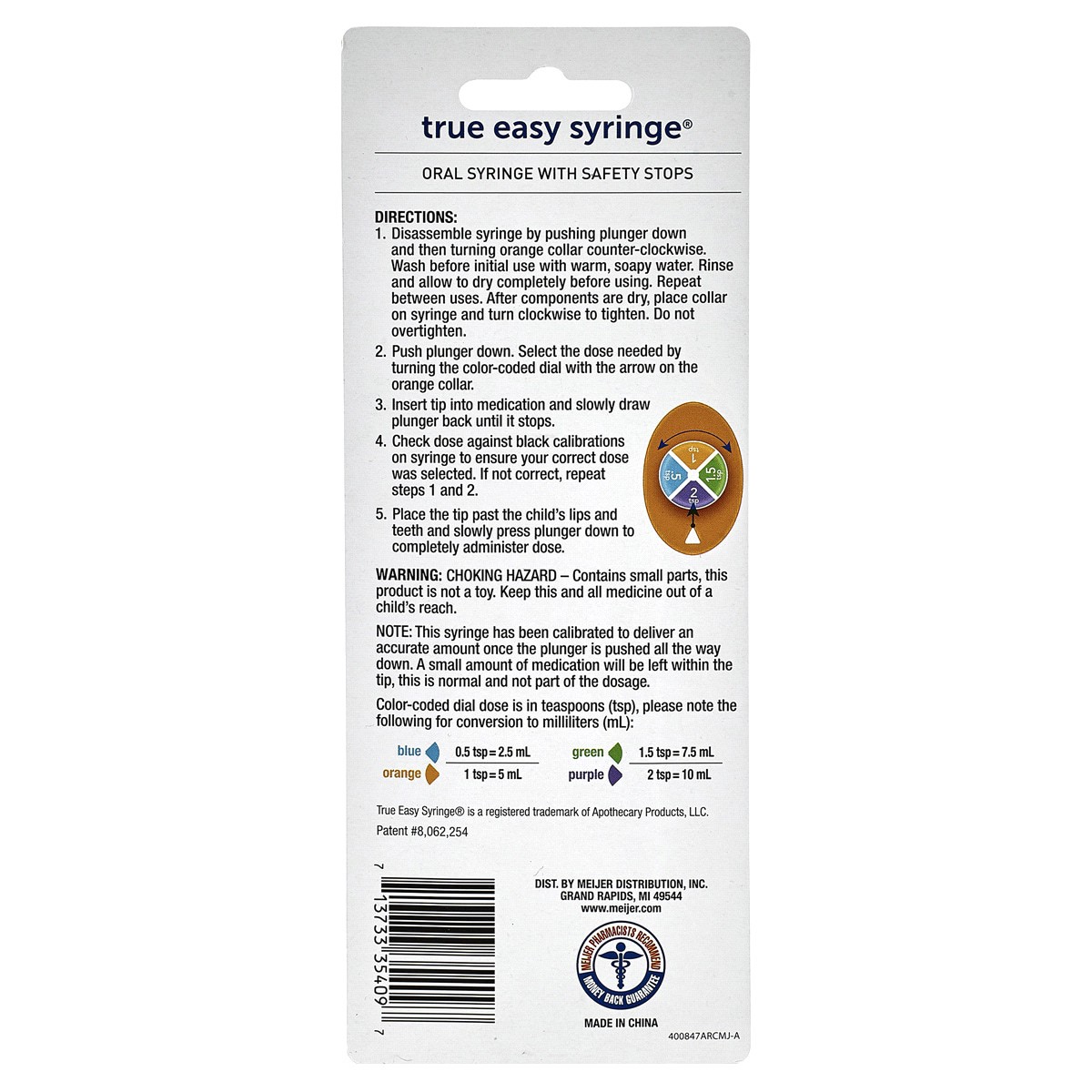 slide 2 of 2, Meijer True Easy Oral Syringe with Color Coded Safety-Stops, 1 ct