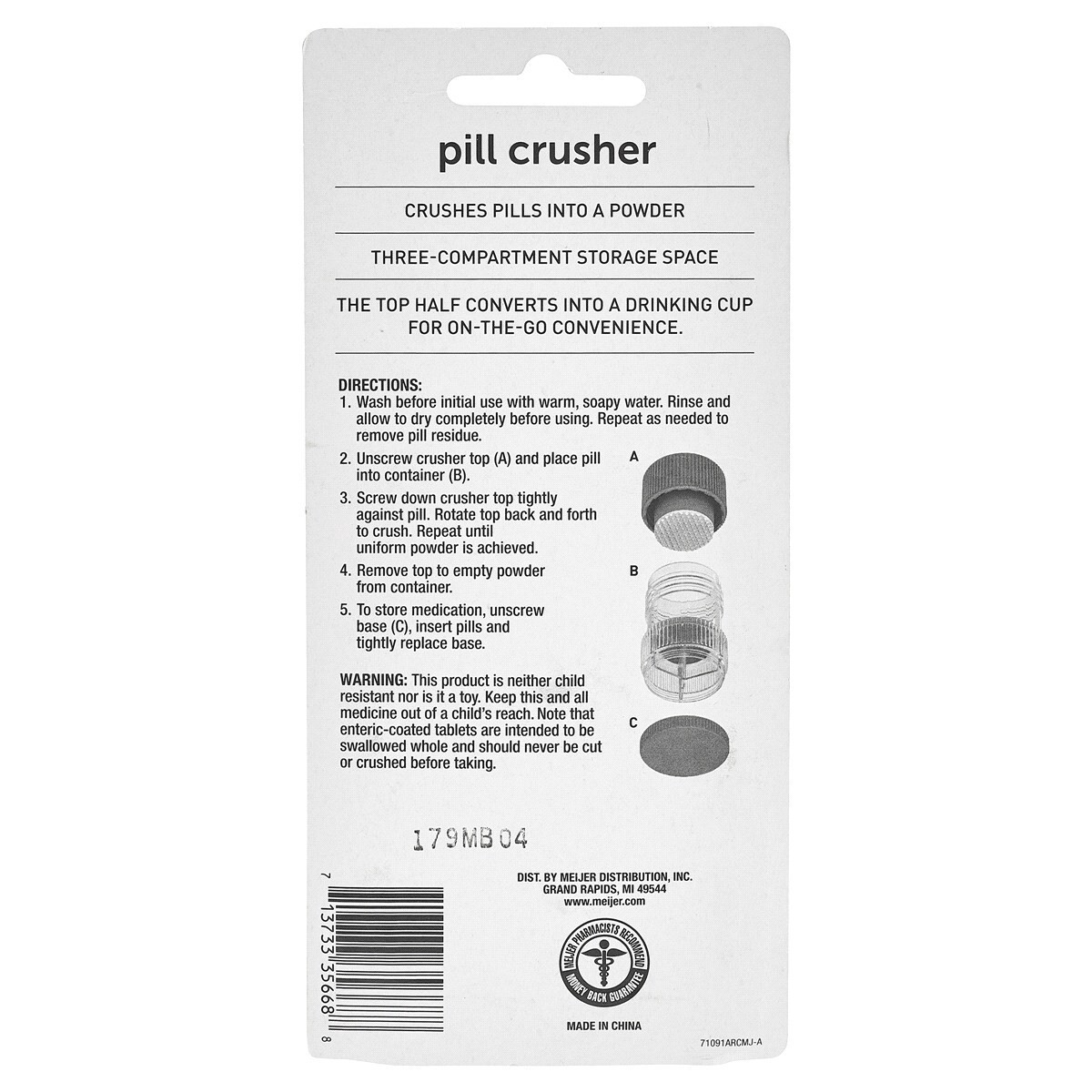 slide 2 of 2, Meijer Pill Crusher with Storage, 1 ct
