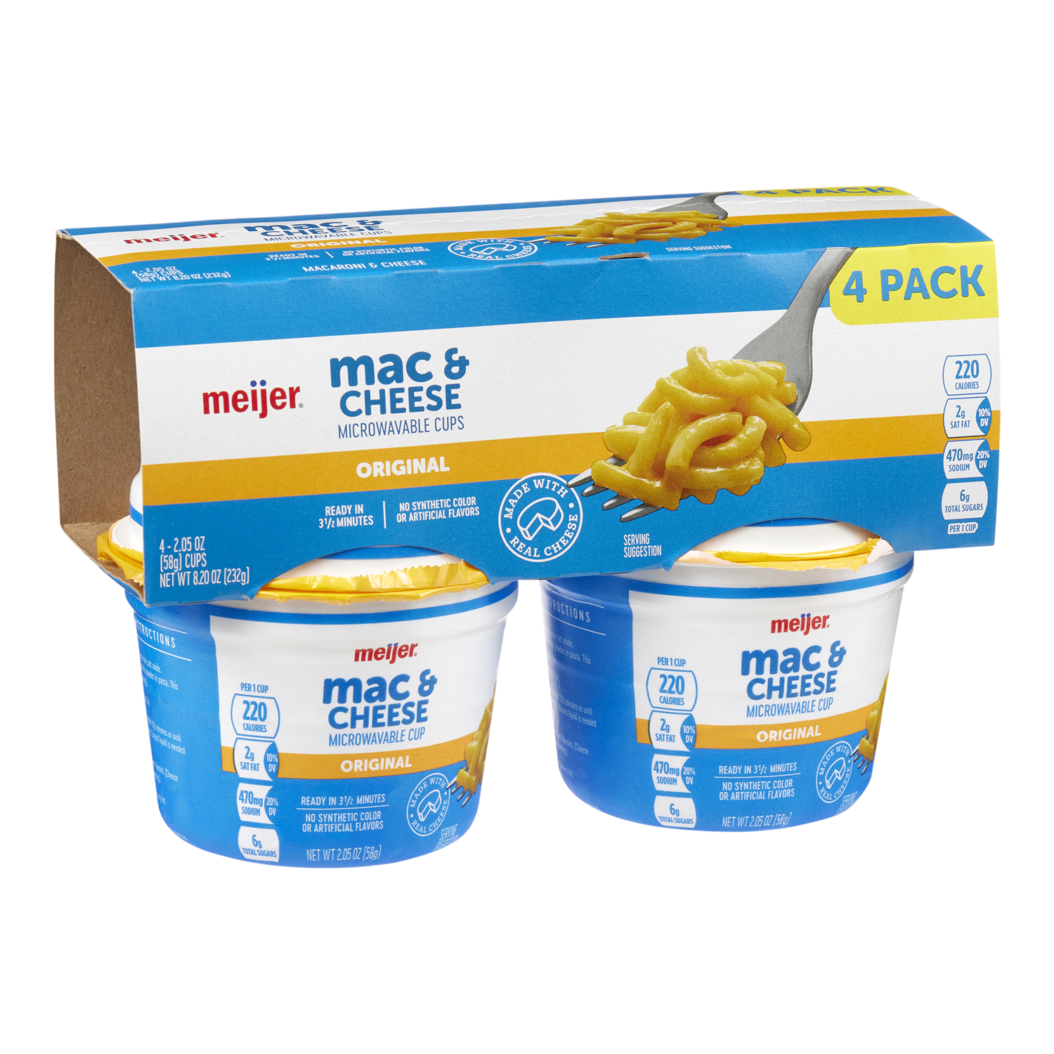 slide 4 of 5, Meijer Original Macaroni and Cheese Microwavable Cups, 4 ct
