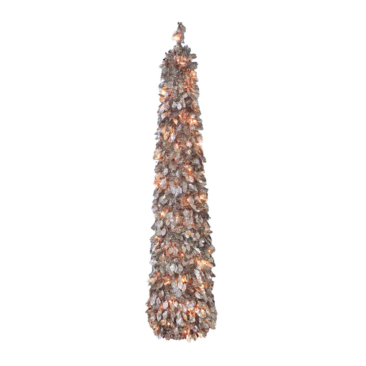 slide 1 of 1, December Home DH Pop-Up Prelit Tinsel Tree Silver 6 FT, 6 ft