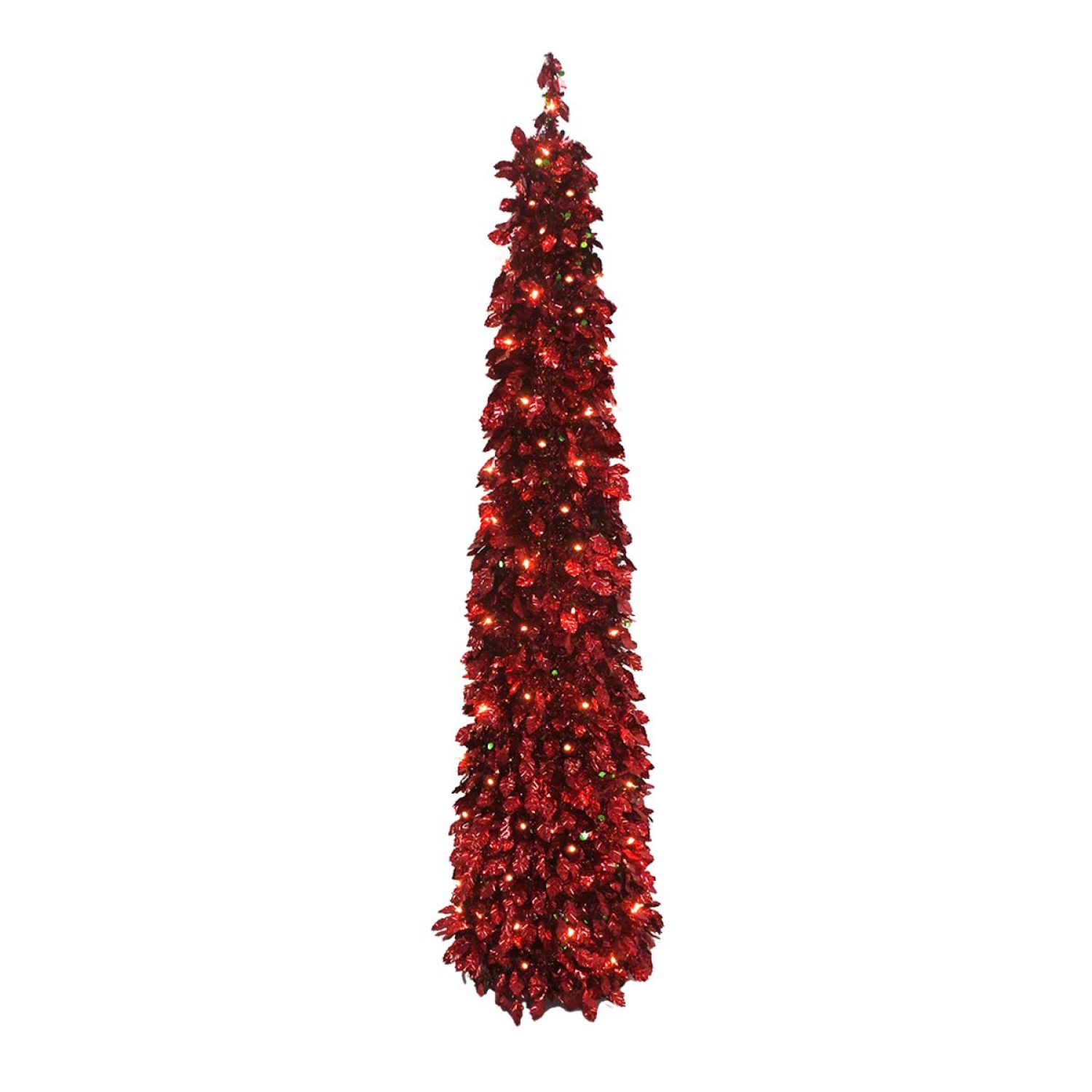 slide 1 of 1, December Home DH Pop-UP Prelit Tinsel Tree Red 6 FT, 6 ft
