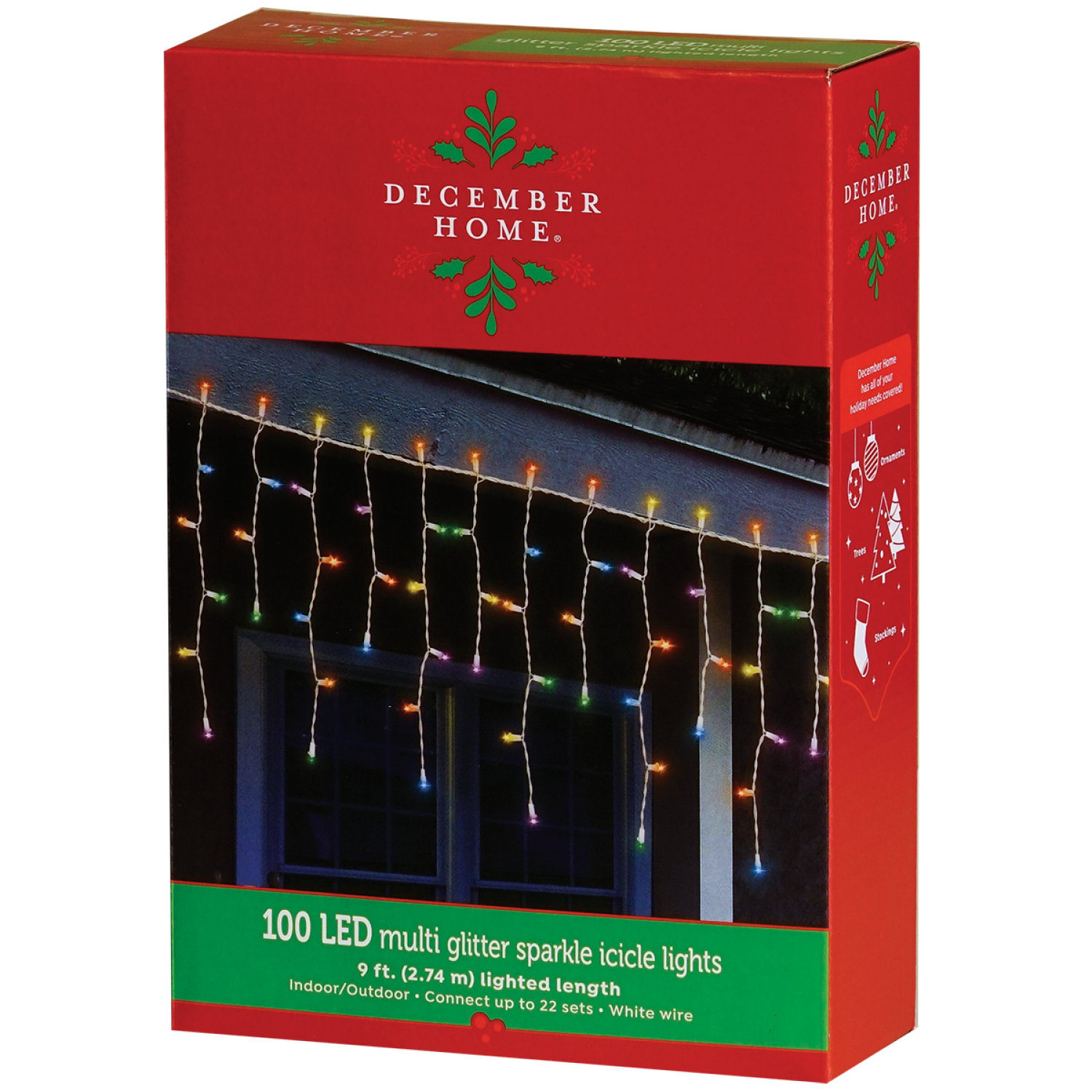 slide 2 of 2, December Home Glitter Sparkle LED Icicle Lights, Multi, 10.3 ft