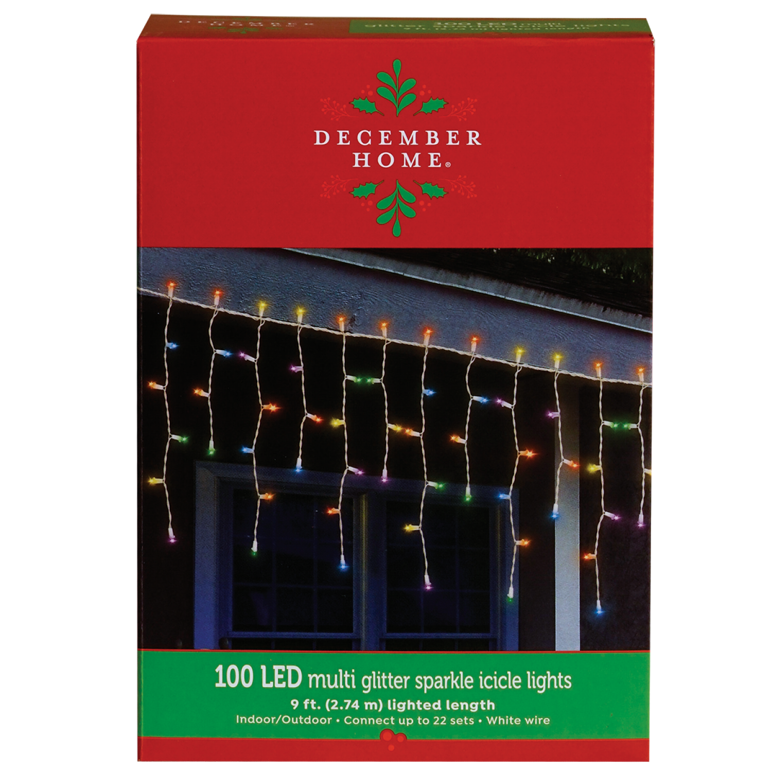 slide 1 of 2, December Home Glitter Sparkle LED Icicle Lights, Multi, 10.3 ft