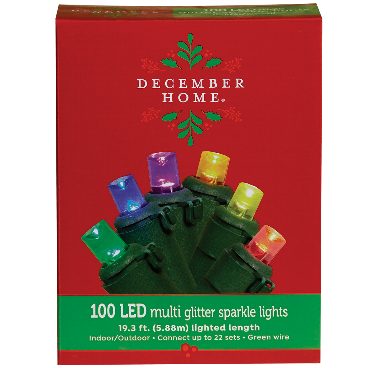 slide 1 of 2, December Home Glitter Sparkle LED Lights, Multi, 100 Count, 100 ct