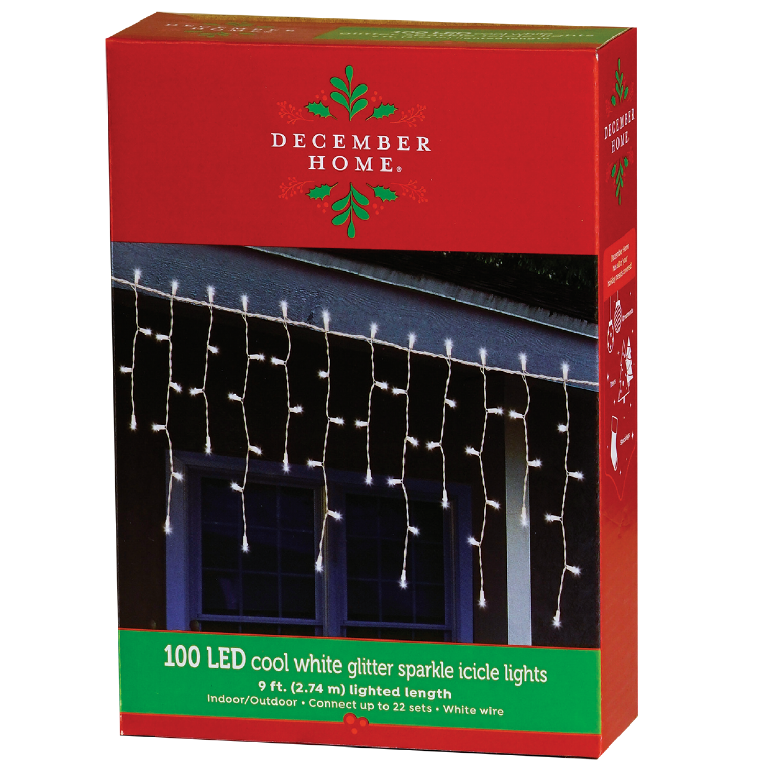 slide 2 of 2, December Home Glitter Sparkle LED Icicle Lights, Cool White, 10.3 ft