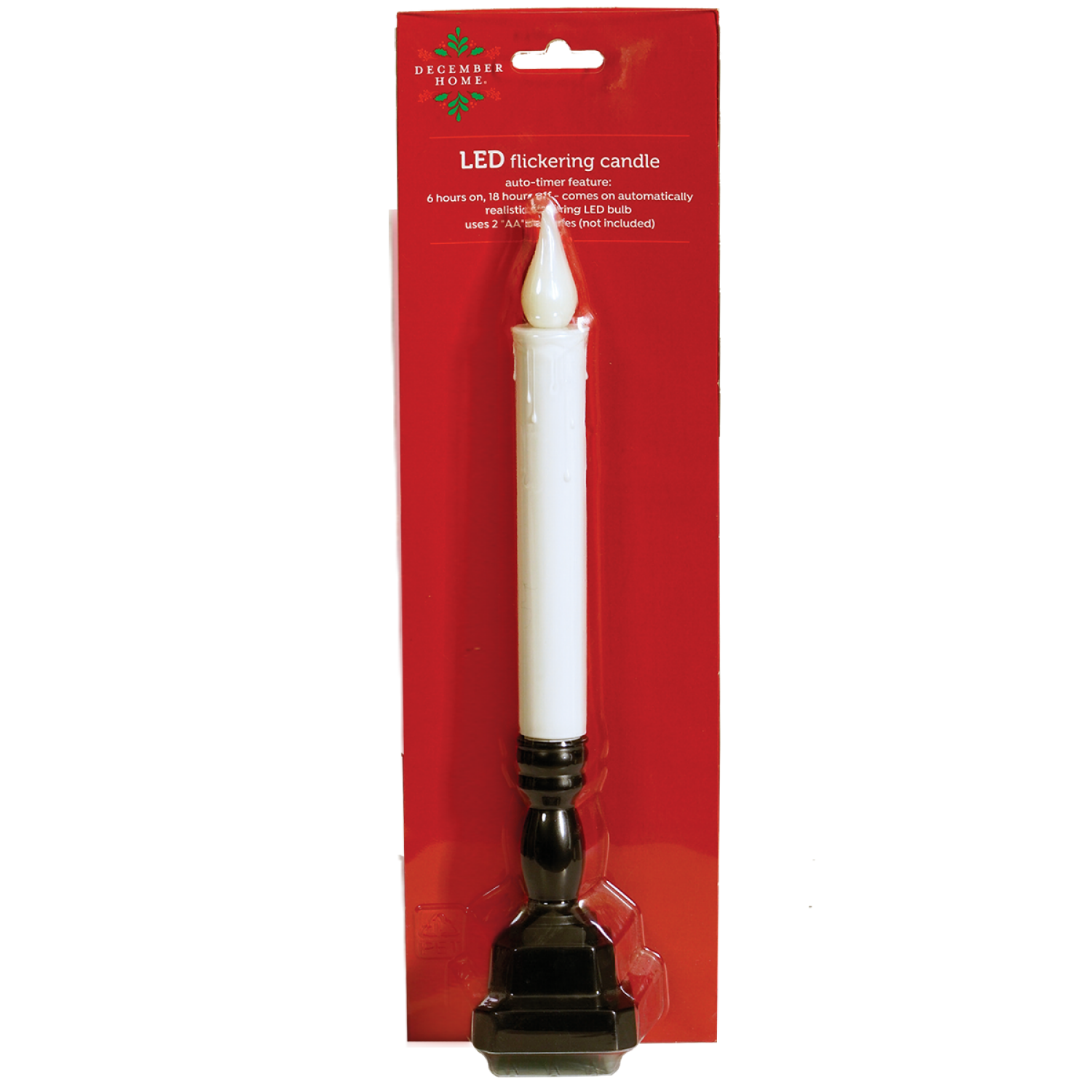 slide 1 of 2, December Home Flickering LED Candle with Time, 11", 11 in