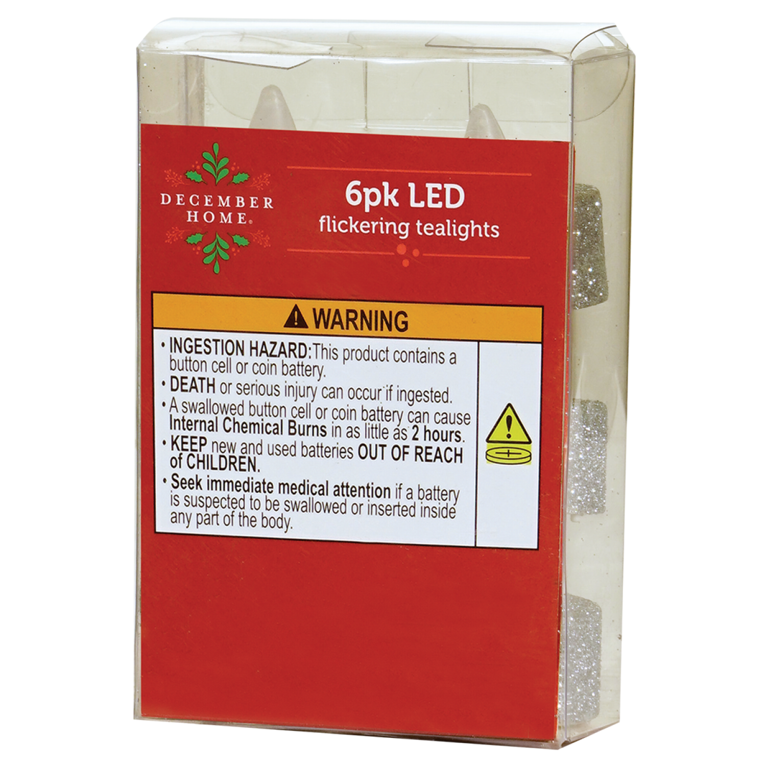 slide 2 of 2, December Home Flicker LED Tealight Candle, 6 Pack, Silver, 6 ct