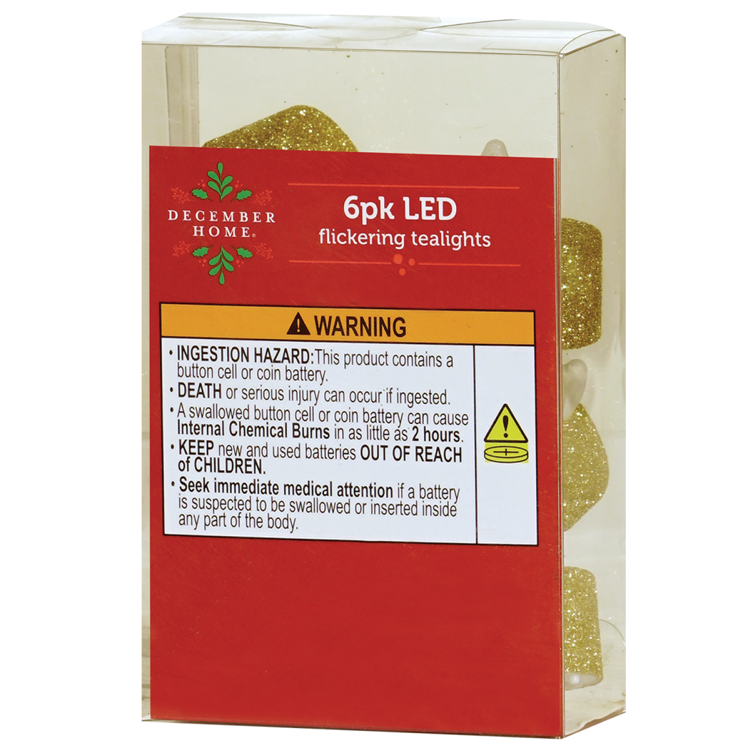 slide 2 of 2, December Home Flicker LED Tealight Candle, 6 Pack, Gold, 6 ct