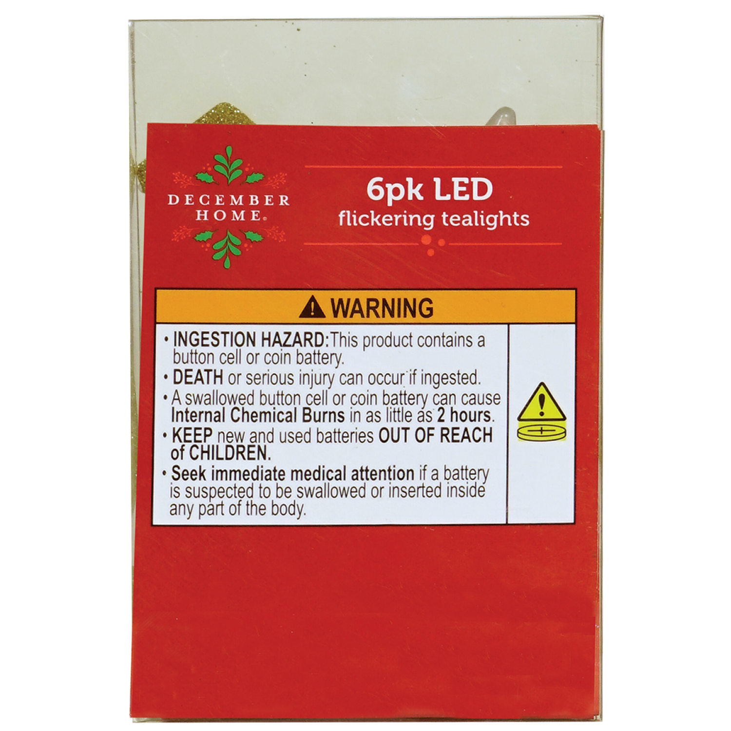 slide 1 of 2, December Home Flicker LED Tealight Candle, 6 Pack, Gold, 6 ct