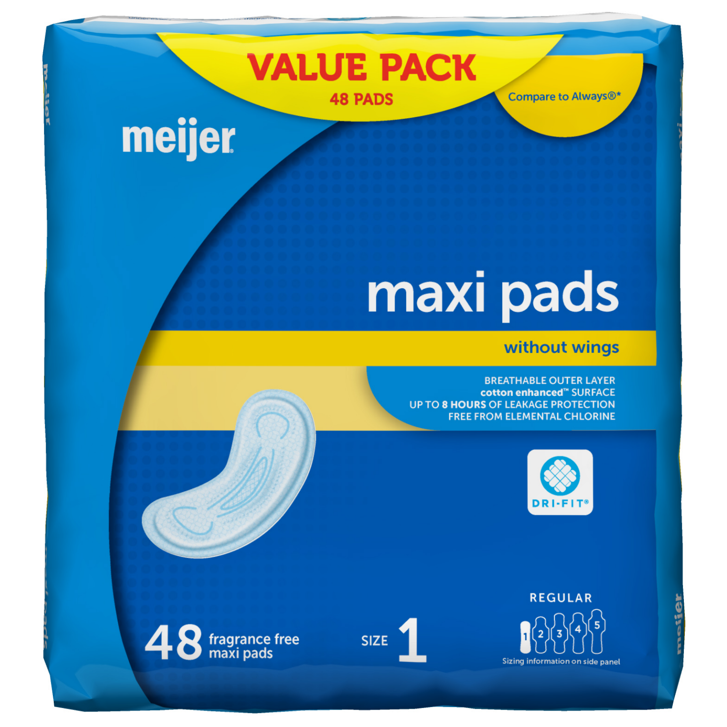 slide 1 of 2, Meijer Maxi Pads Without Wings, Regular Absorbency, 48 ct, 48 ct
