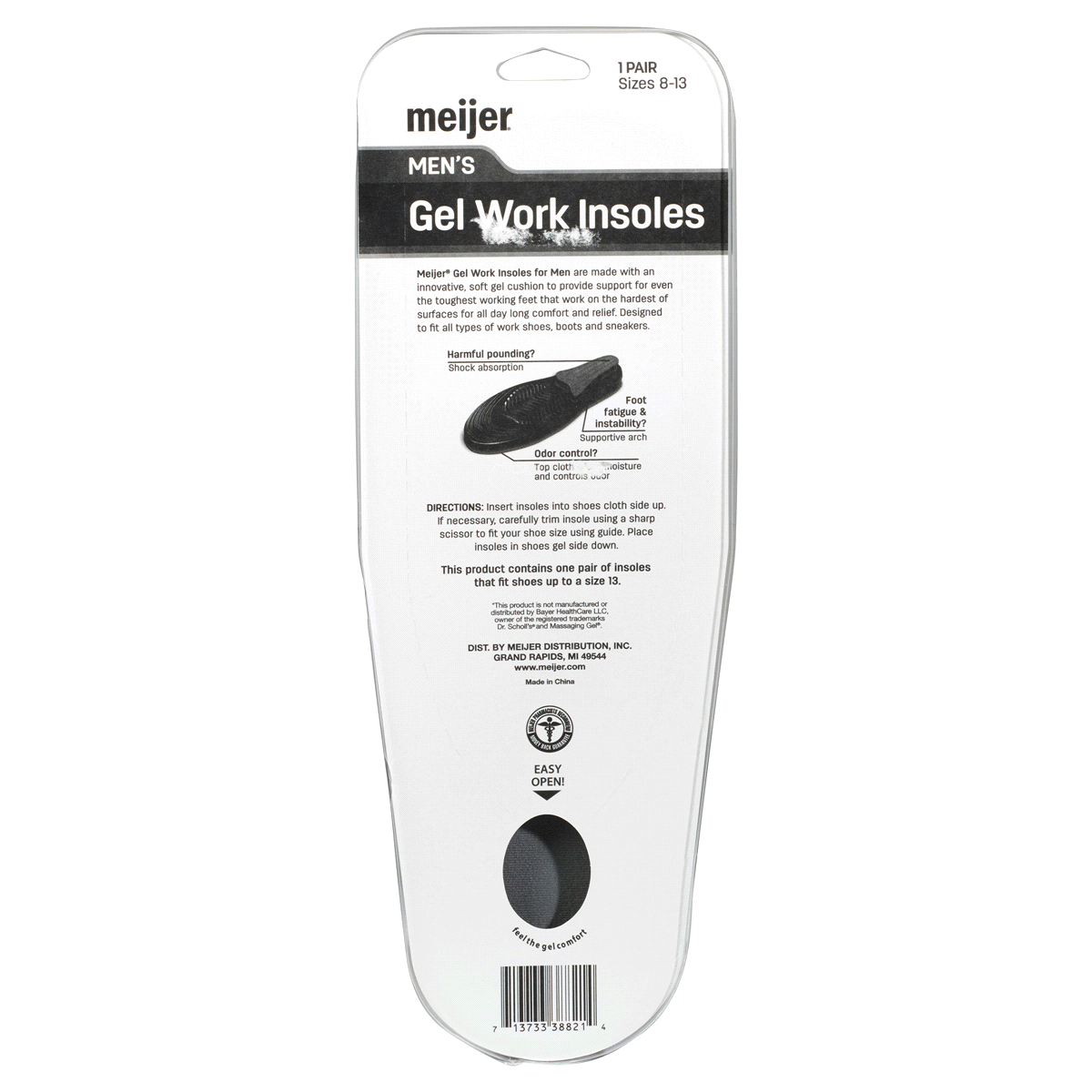 slide 2 of 2, Meijer Gel Work Insoles Men's, 1 ct