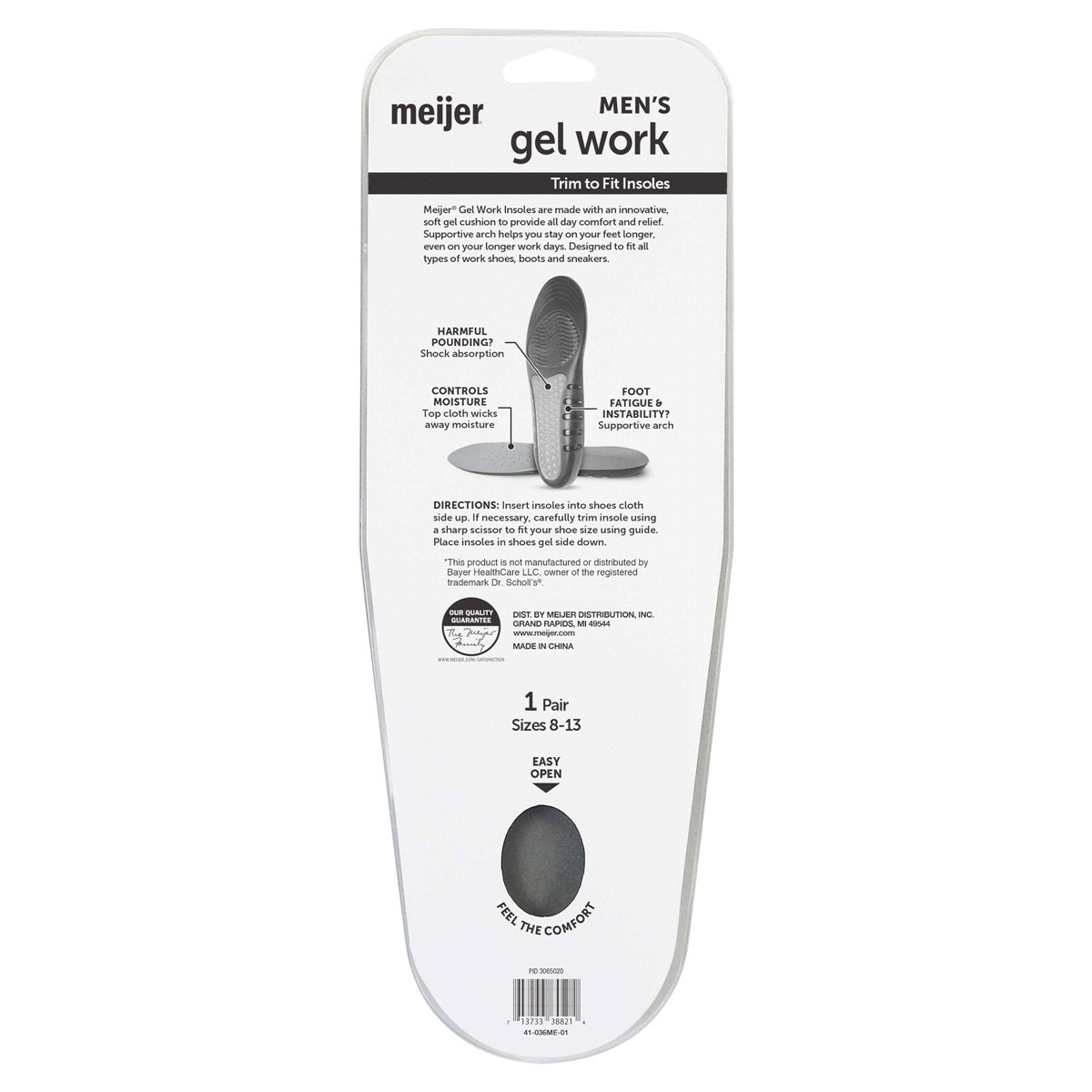 slide 2 of 2, Meijer Gel Work Insoles Men's, 1 pair, 1 ct