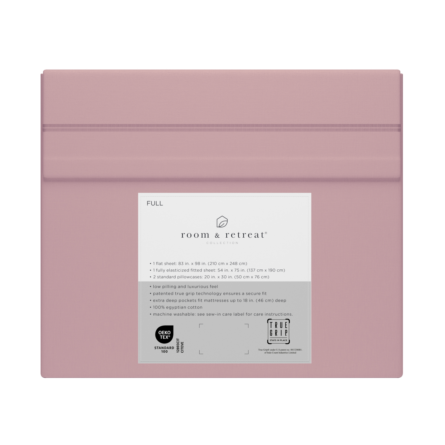 slide 3 of 4, ROOM & RETREAT RR 600 Thread Counts Sheet Set, Full, 4 pc set, Mauve, 4 ct