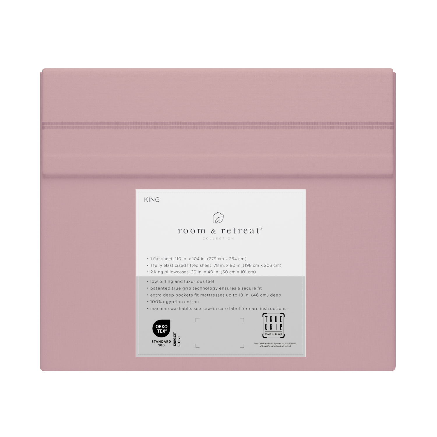 slide 3 of 4, ROOM & RETREAT RR 600 Thread Counts Sheet Set, King, 4 pc set, Mauve, 4 ct