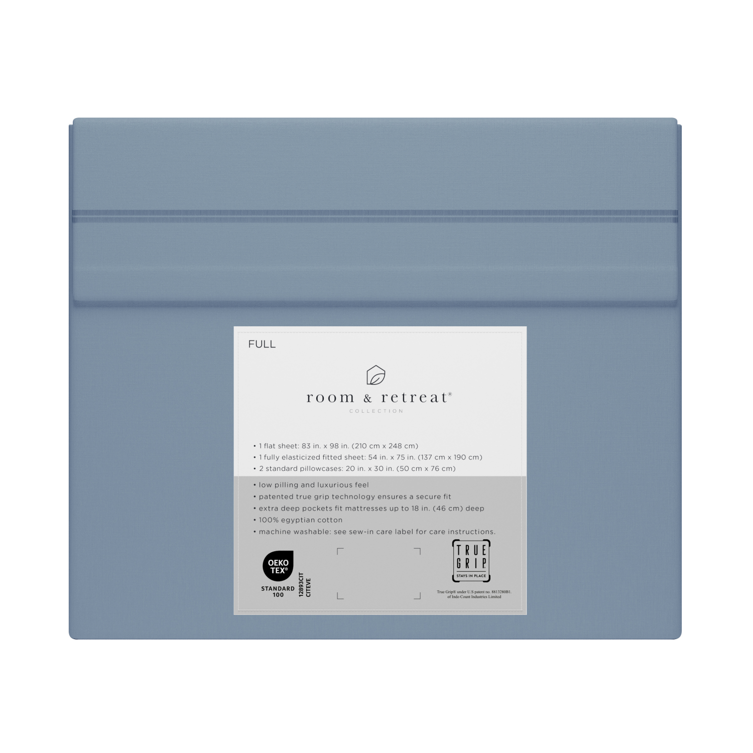 slide 3 of 4, ROOM & RETREAT RR 600 Thread Counts Sheet set, Full, 4 pc set, Ashley Blue, 4 ct