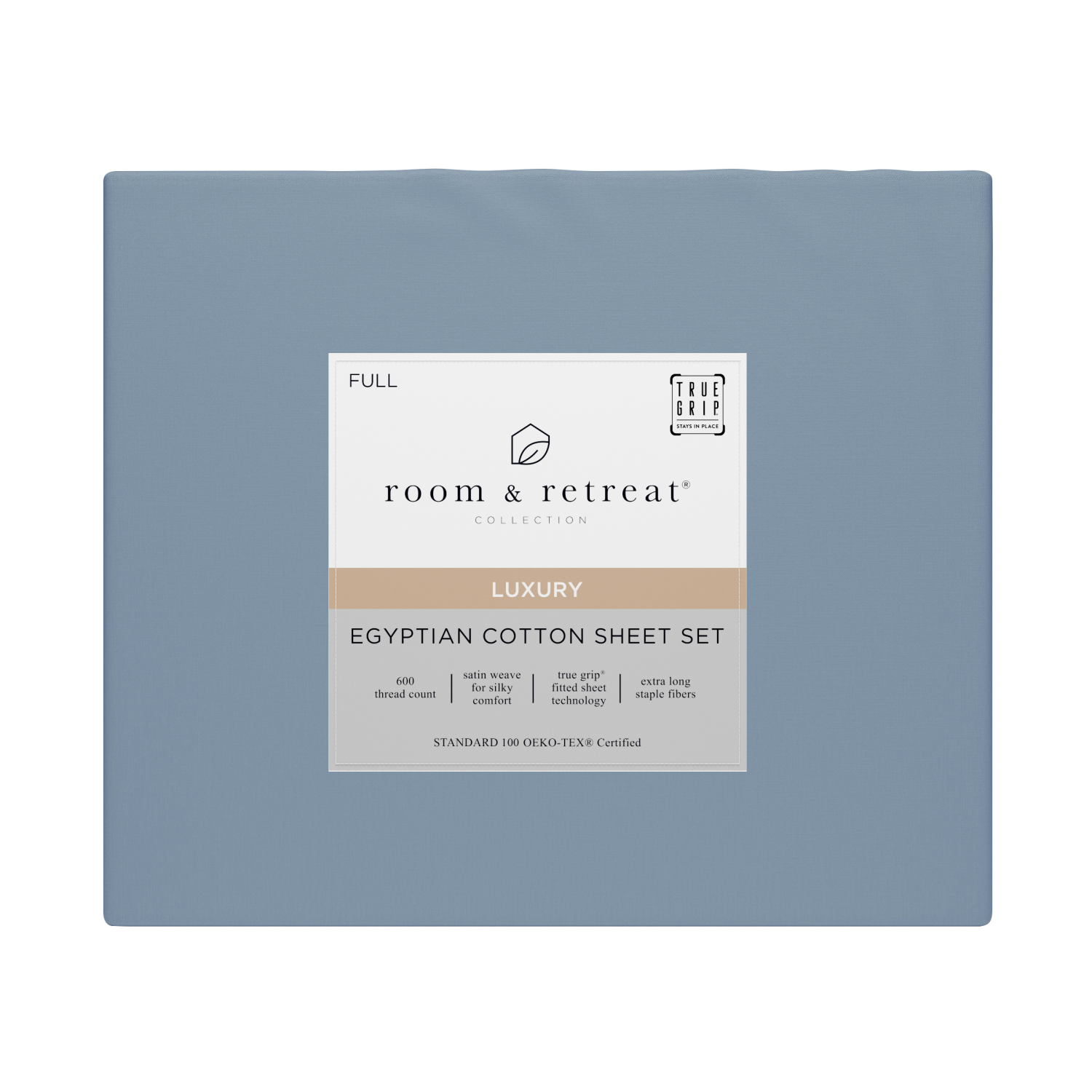 slide 1 of 4, ROOM & RETREAT RR 600 Thread Counts Sheet set, Full, 4 pc set, Ashley Blue, 4 ct