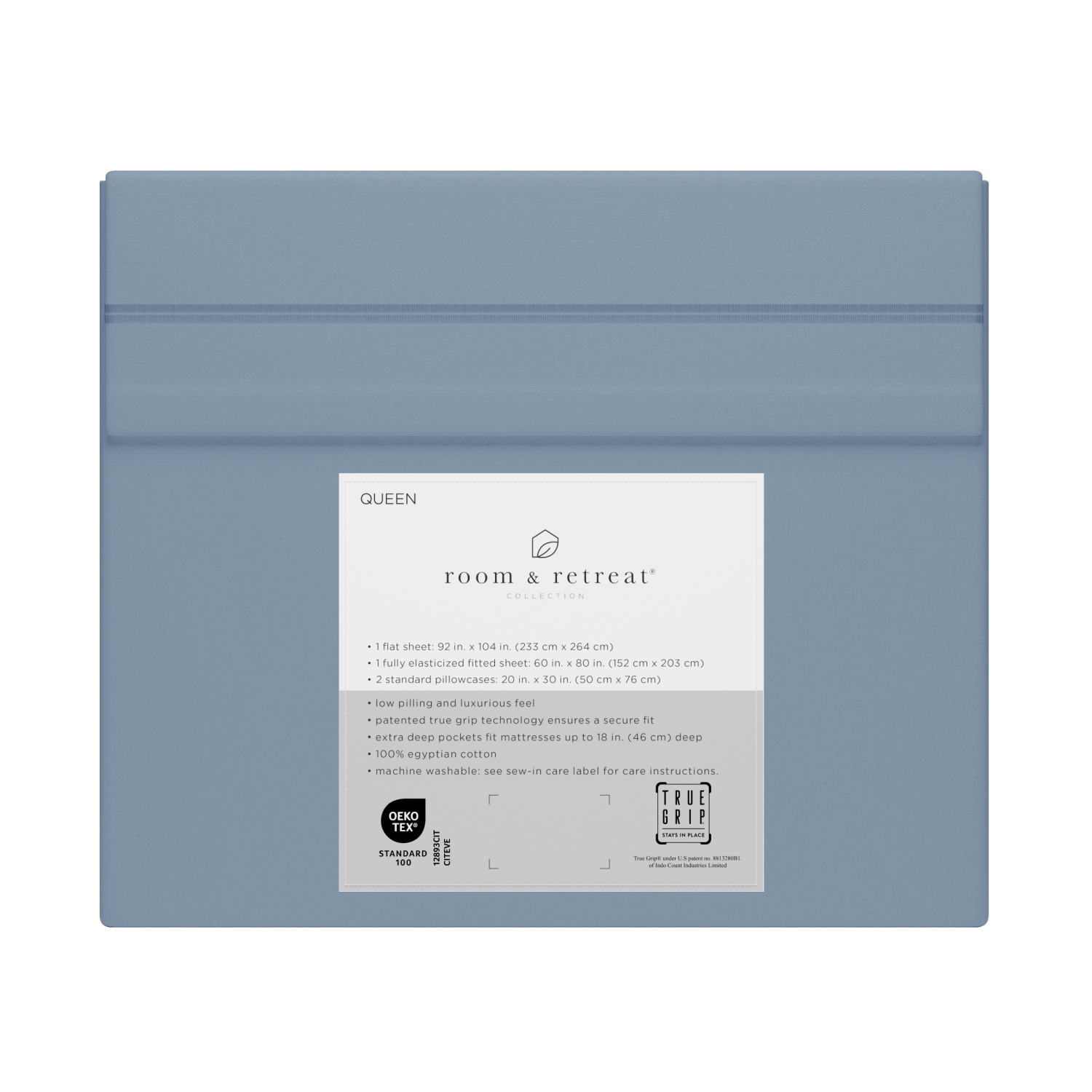 slide 3 of 4, ROOM & RETREAT RR 600 Thread Counts Sheet set, Queen, 4 pc set, Ashley Blue, 4 ct