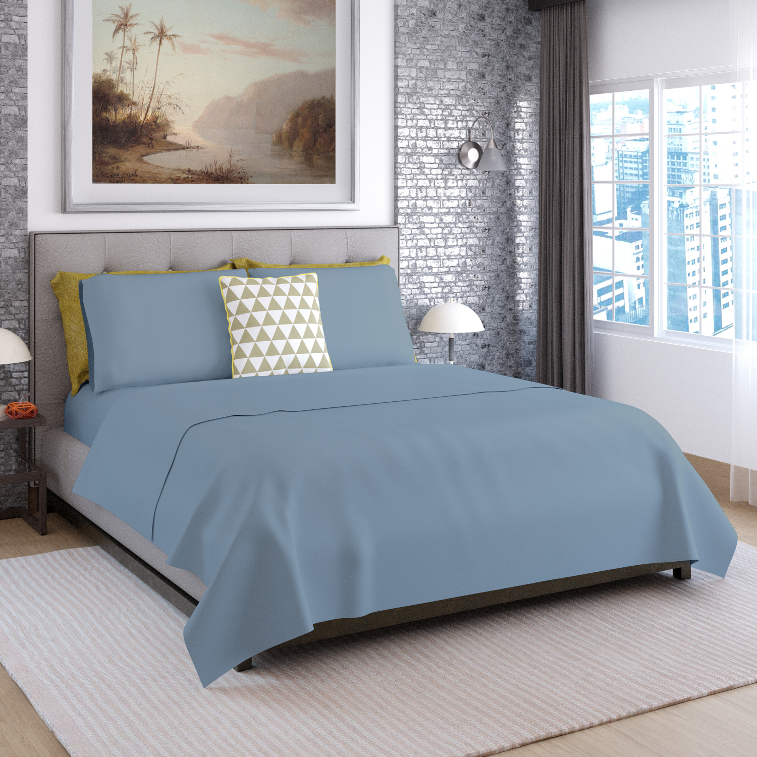 slide 4 of 4, ROOM & RETREAT RR 600 Thread Counts Sheet set, Queen, 4 pc set, Ashley Blue, 4 ct