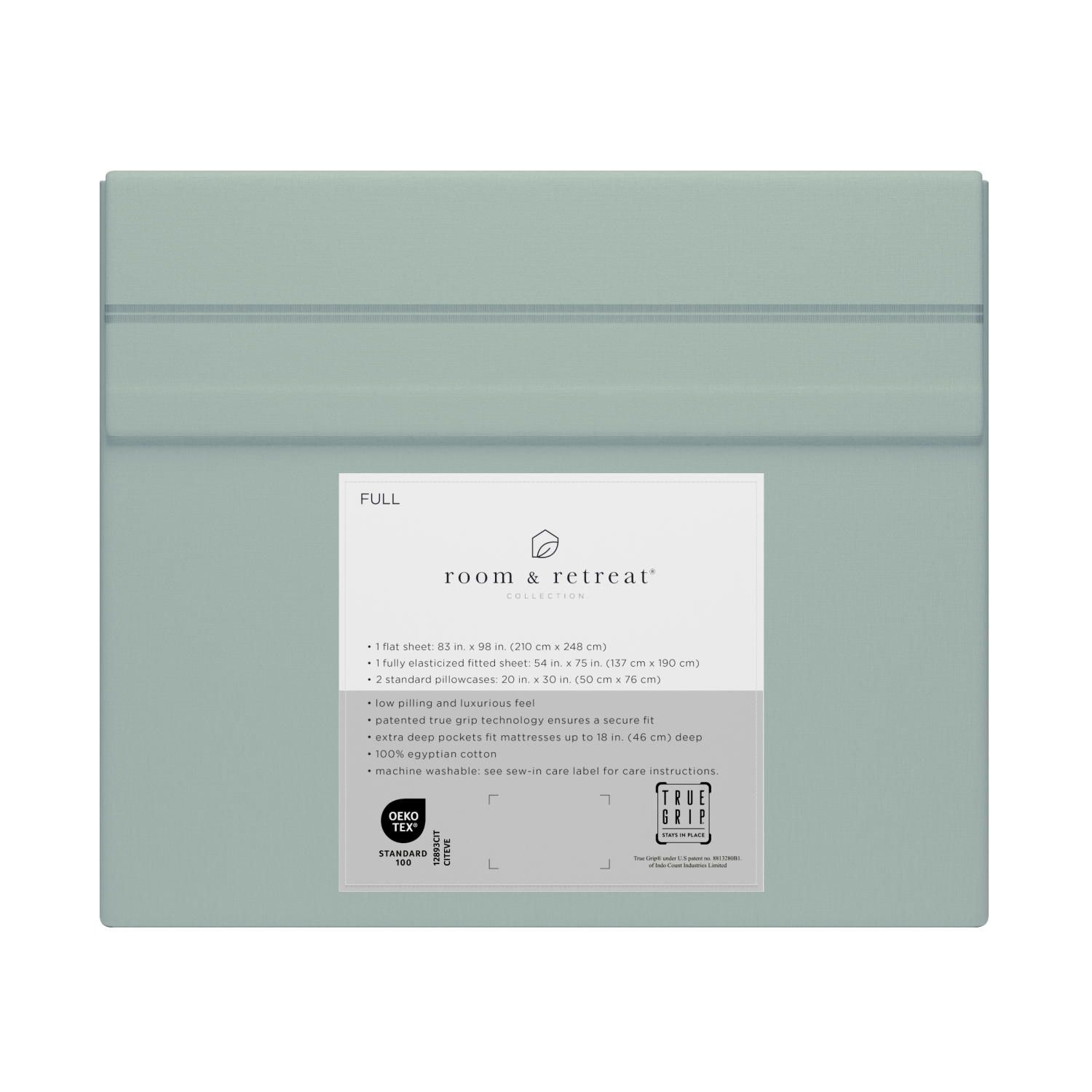 slide 3 of 4, ROOM & RETREAT RR 600 Thread Counts Sheet Set, Full, 4 pc set, Aqua Gray, 4 ct