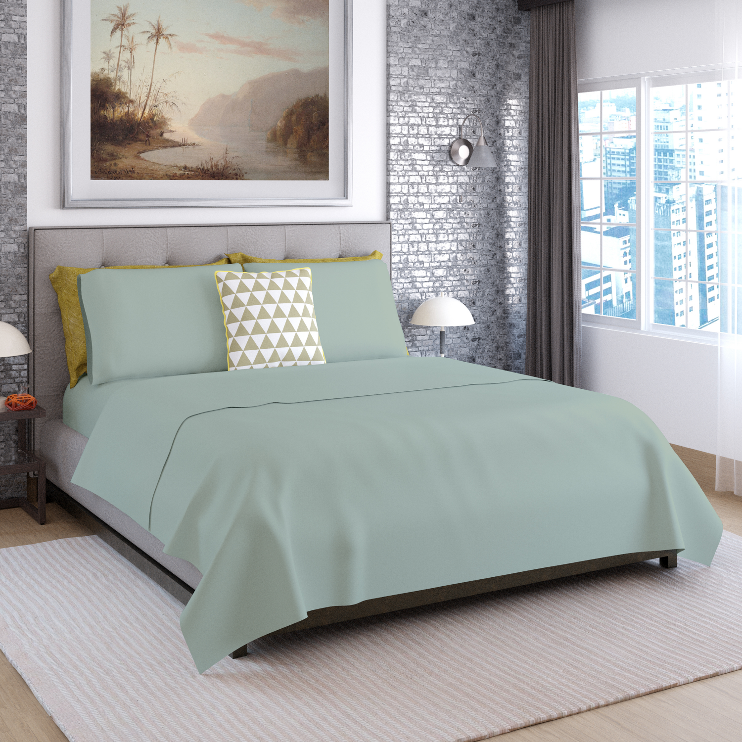 slide 4 of 4, ROOM & RETREAT RR 600 Thread Counts Sheet Set, Full, 4 pc set, Aqua Gray, 4 ct