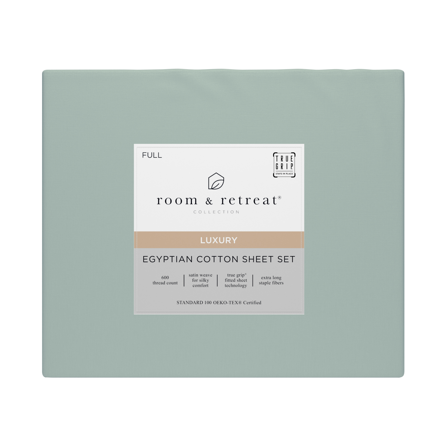 slide 1 of 4, ROOM & RETREAT RR 600 Thread Counts Sheet Set, Full, 4 pc set, Aqua Gray, 4 ct