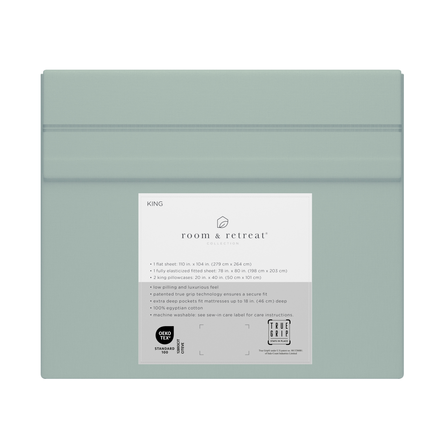 slide 3 of 4, ROOM & RETREAT RR 600 Thread Counts Sheet Set, King, 4 pc set, Aqua Gray, 4 ct