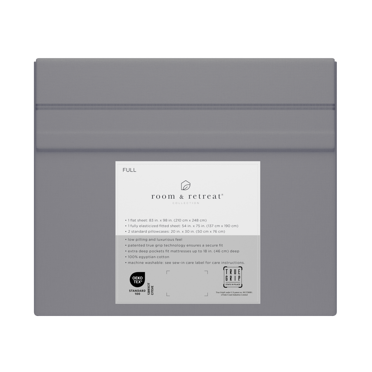 slide 3 of 4, ROOM & RETREAT RR 600 Thread Counts Sheet Set, Full, 4 pc set, Dark Grey, 4 ct