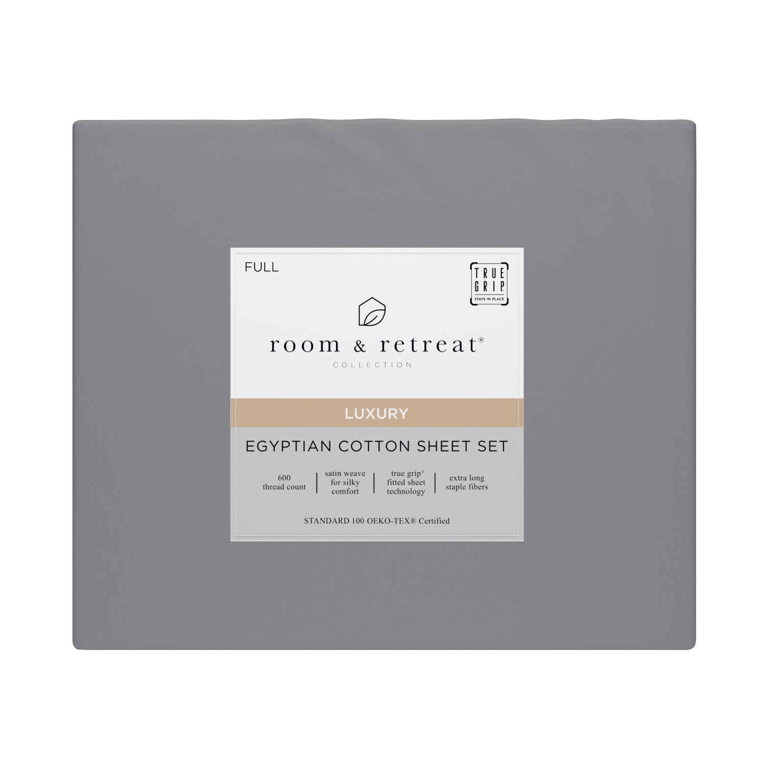 slide 1 of 4, ROOM & RETREAT RR 600 Thread Counts Sheet Set, Full, 4 pc set, Dark Grey, 4 ct