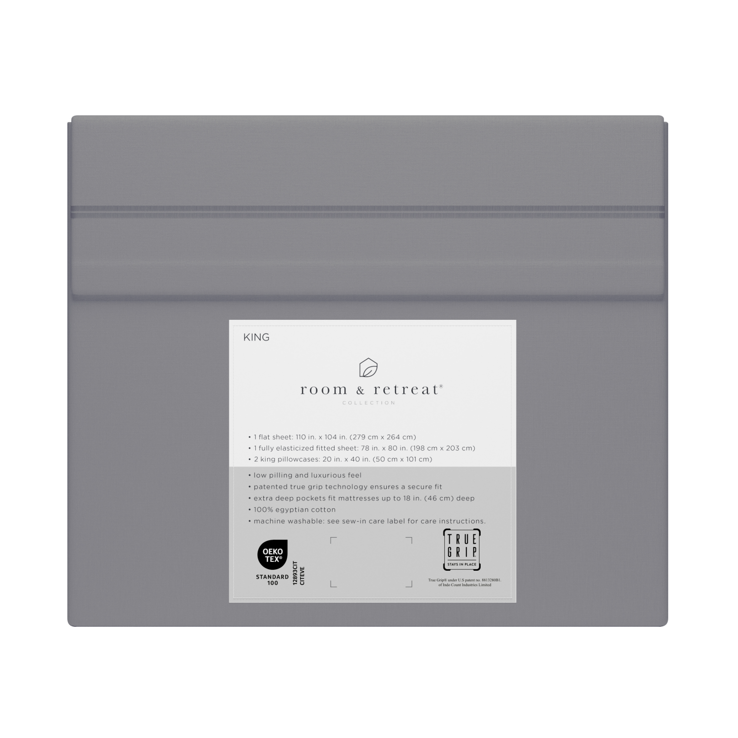 slide 3 of 4, ROOM & RETREAT RR 600 Thread Counts Sheet Set, King, 4 pc set, Dark Grey, 4 ct