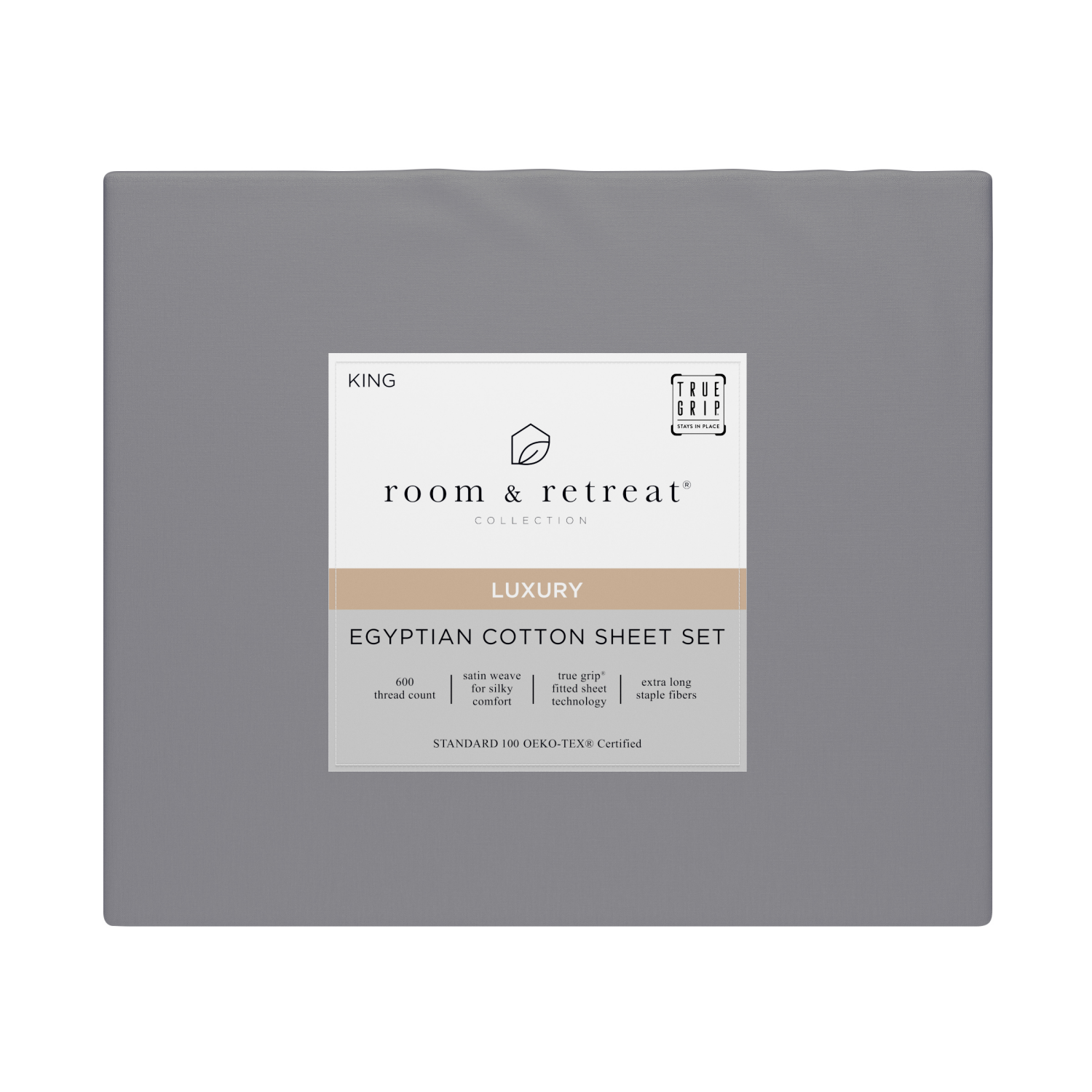 slide 1 of 4, ROOM & RETREAT RR 600 Thread Counts Sheet Set, King, 4 pc set, Dark Grey, 4 ct